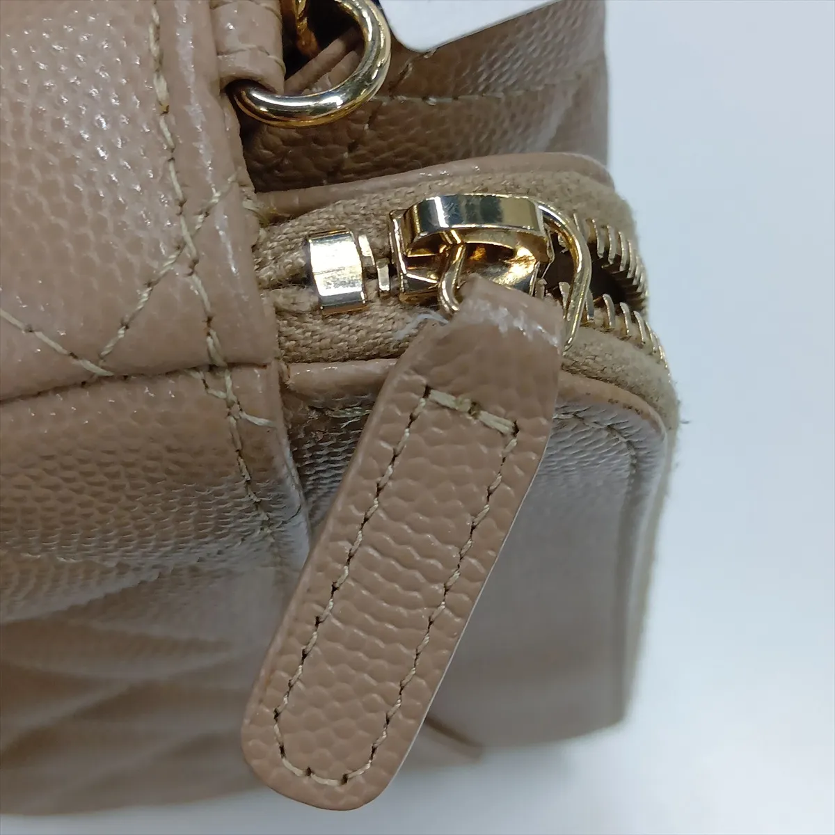 Matelassé Caviar Skin Chain Wallet, Brown Beige, Gold Hardware, H1P1X8PE, Random Serial Number AP2096 — view 12