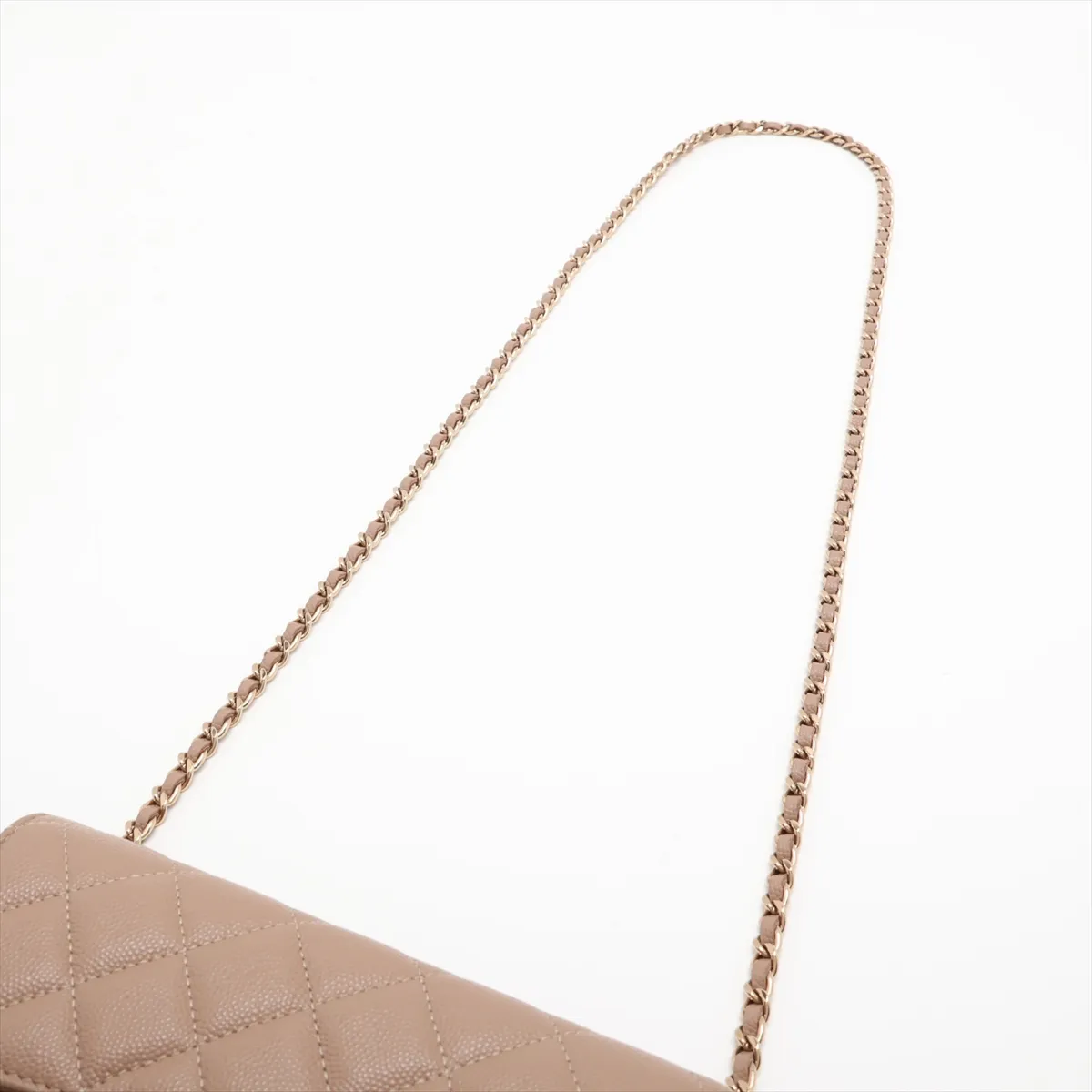 Matelassé Caviar Skin Chain Wallet, Brown Beige, Gold Hardware, H1P1X8PE, Random Serial Number AP2096 — view 5