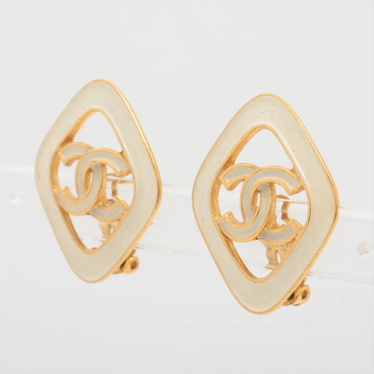 Coco Mark 93C Earrings (Pair) GP Gold x White. Shows signs of wear, — view 3