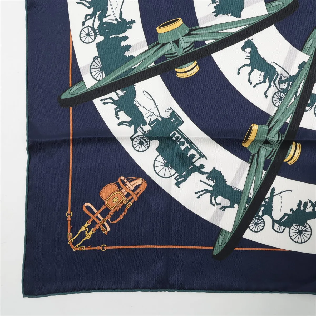 Carre 70 PARIS QUI ROULE (Paris on a Wheel) Scarf, Silk, Navy, with some wear, — view 5