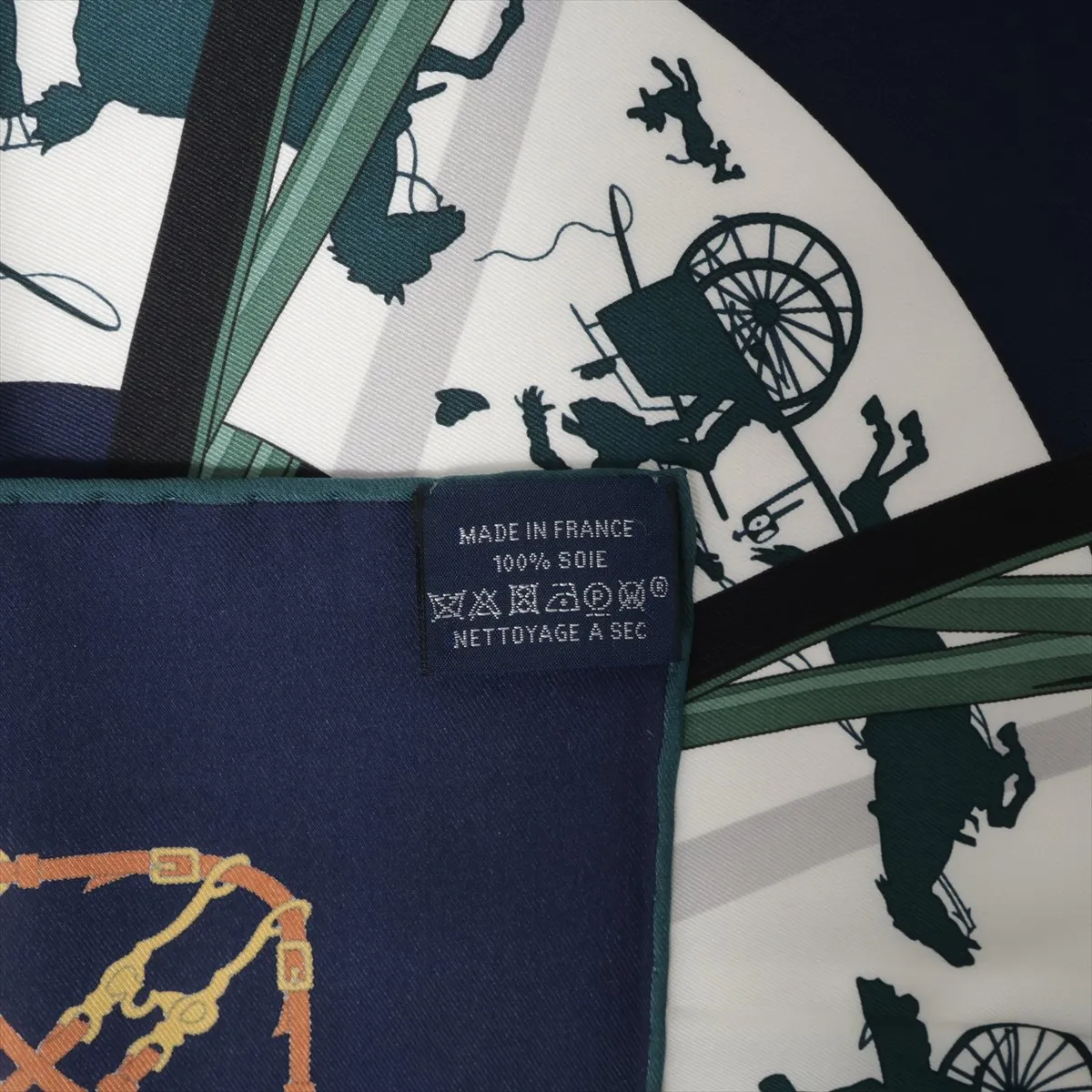 Carre 70 PARIS QUI ROULE (Paris on a Wheel) Scarf, Silk, Navy, with some wear, — view 7