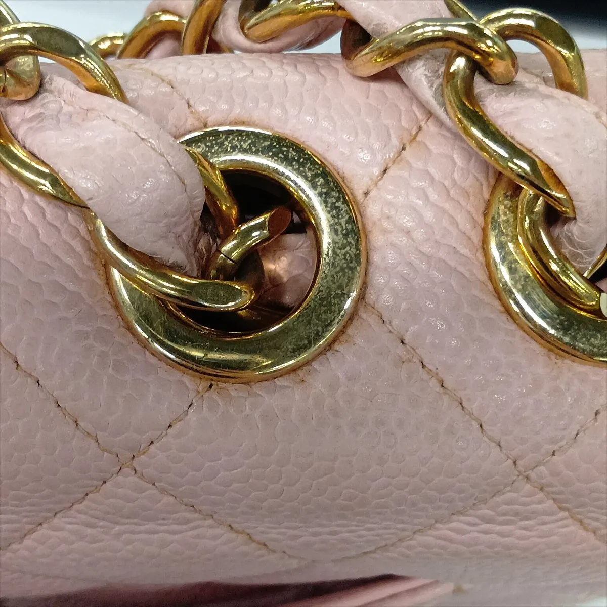 Large Matelassé 30 Caviar Skin Single Flap Double Chain Bag, Pink, 7557785, Series 7, A11869 — view 13
