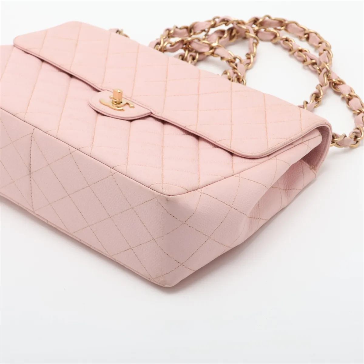 Large Matelassé 30 Caviar Skin Single Flap Double Chain Bag, Pink, 7557785, Series 7, A11869 — view 3