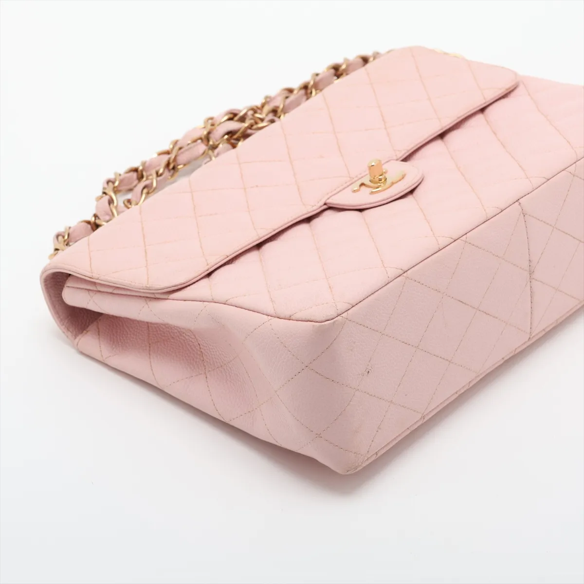 Large Matelassé 30 Caviar Skin Single Flap Double Chain Bag, Pink, 7557785, Series 7, A11869 — view 4