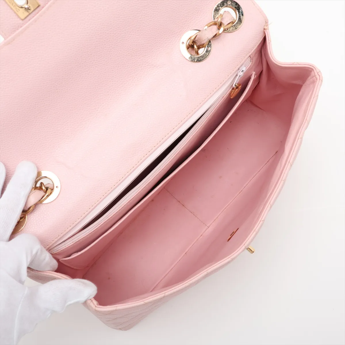 Large Matelassé 30 Caviar Skin Single Flap Double Chain Bag, Pink, 7557785, Series 7, A11869 — view 7