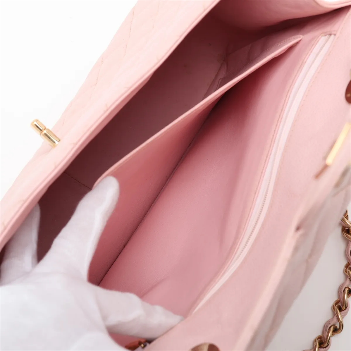 Large Matelassé 30 Caviar Skin Single Flap Double Chain Bag, Pink, 7557785, Series 7, A11869 — view 9