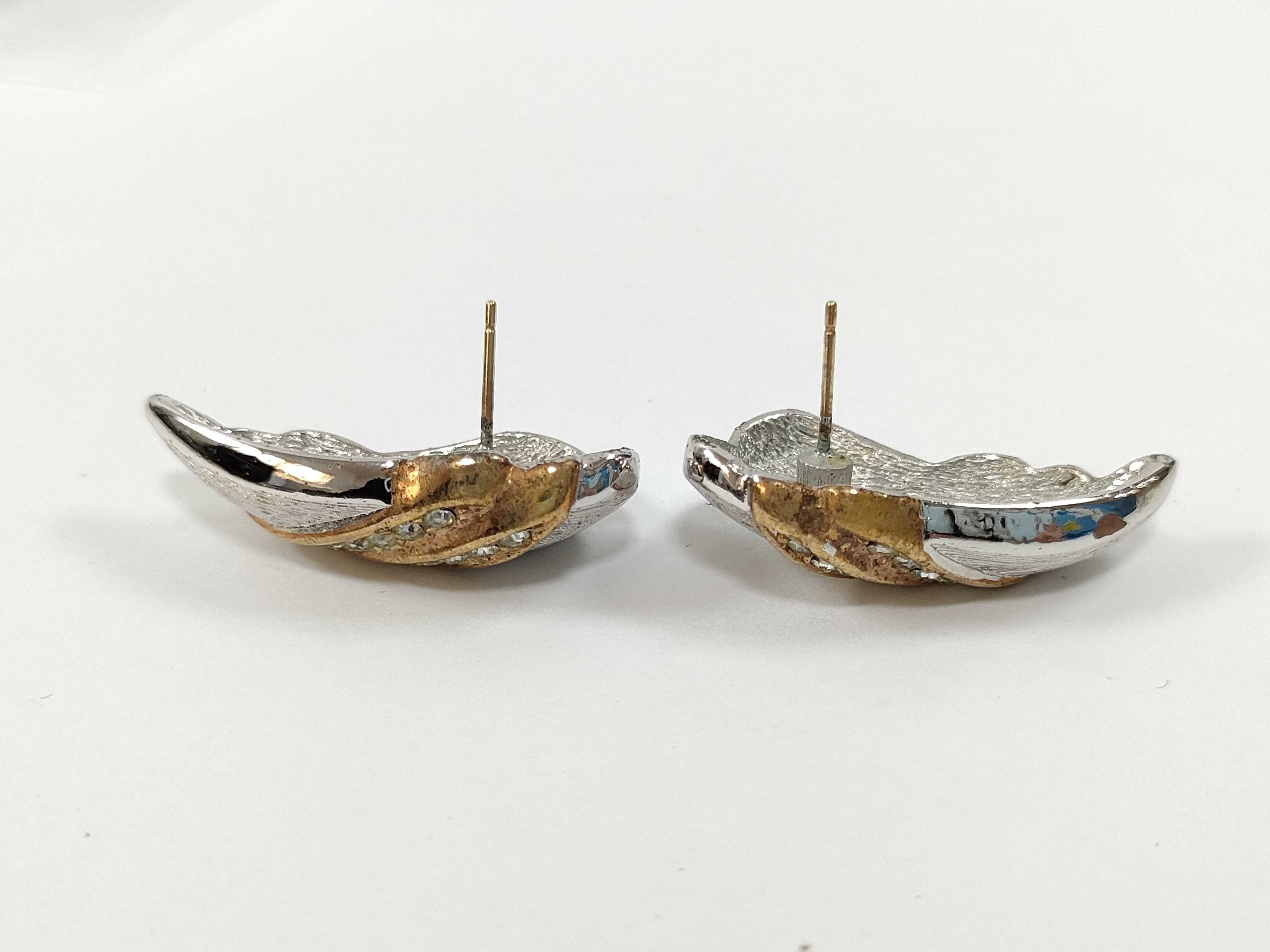 Vintage Rhinestone Silver Gold Earrings — view 2