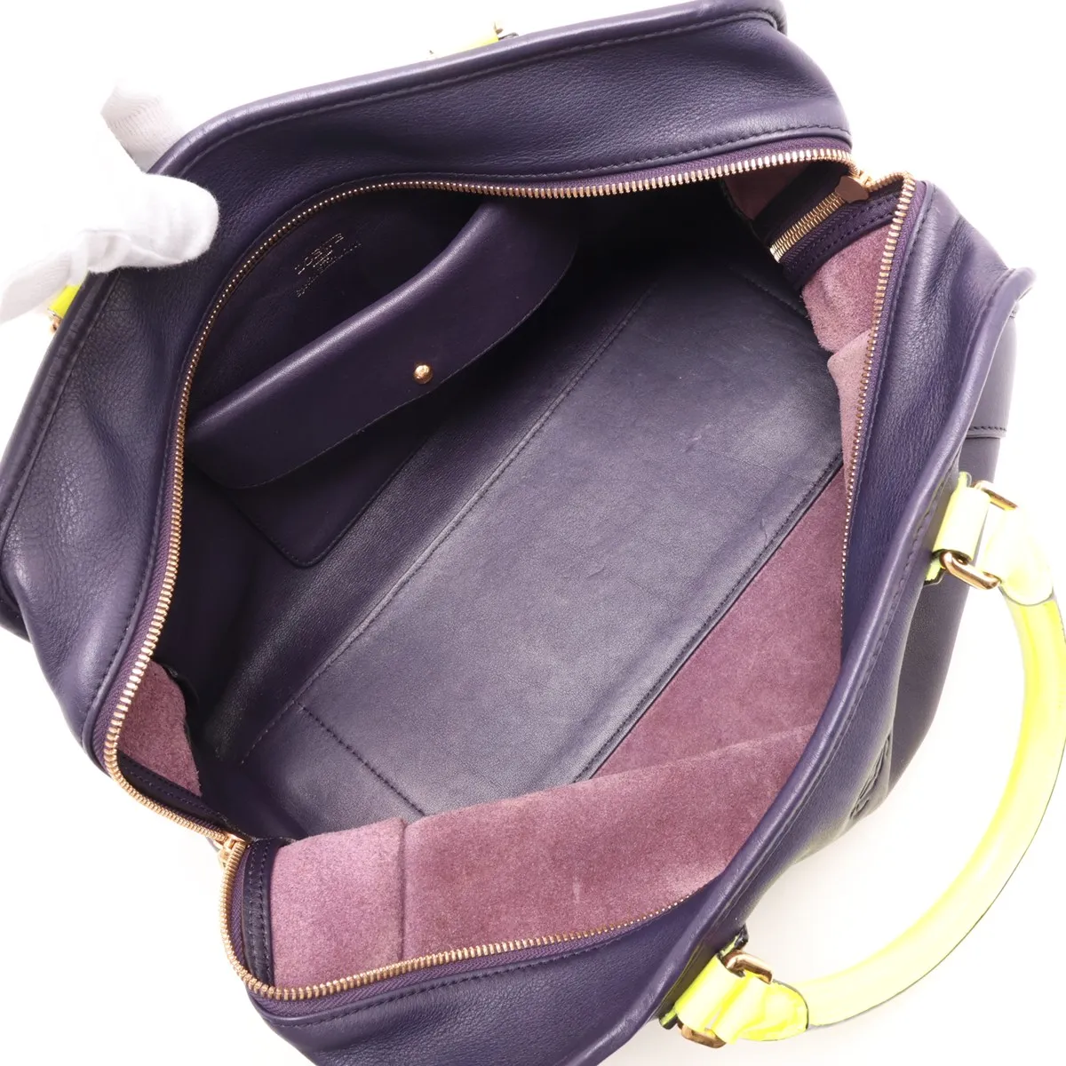 Amazona 36 Leather x Patent Leather Handbag, Purple x Yellow — view 7