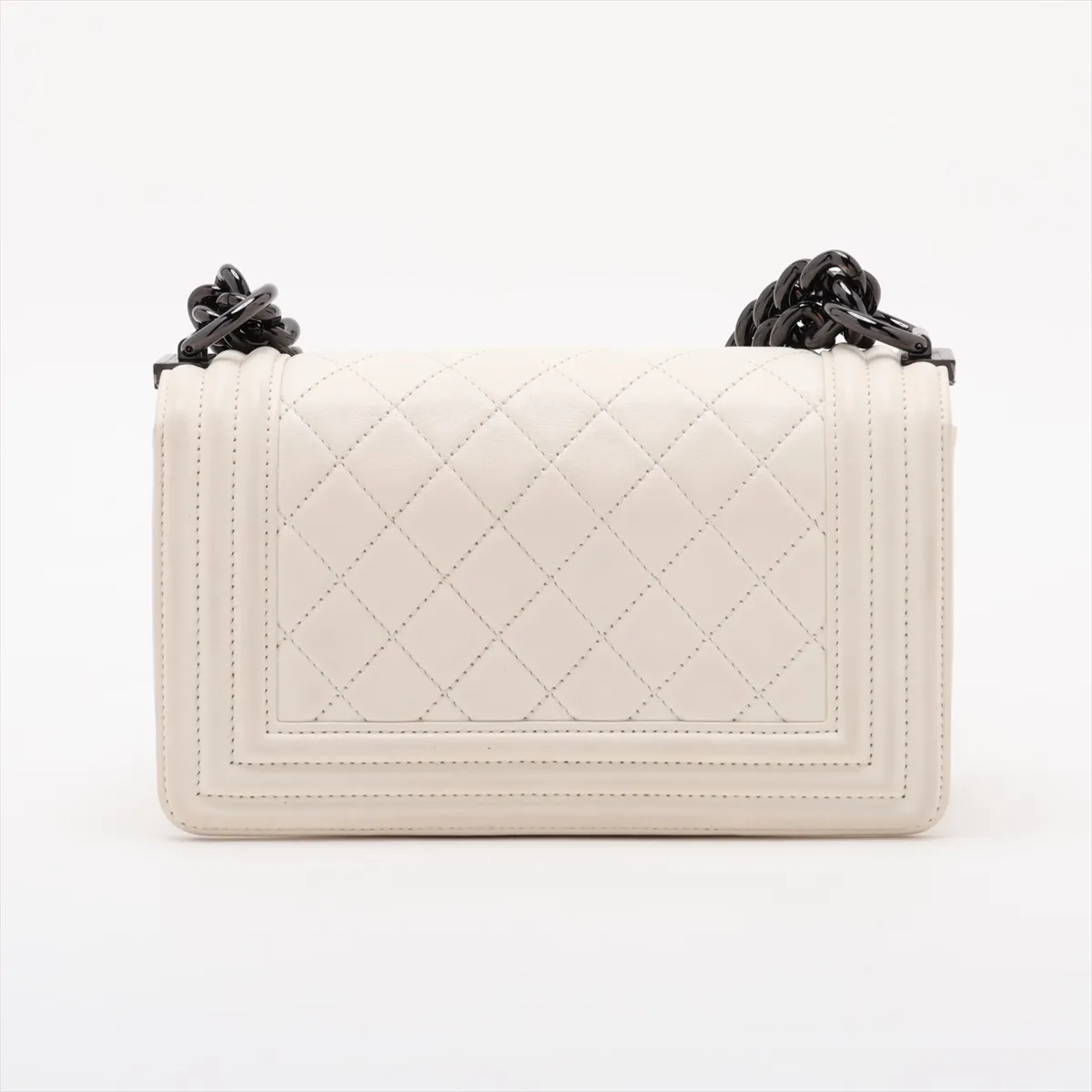 Boy Chanel 20 Small Lambskin Chain Shoulder Bag, White with Black Hardware, 25404792, Serial Number 25-series, A67085 — view 2