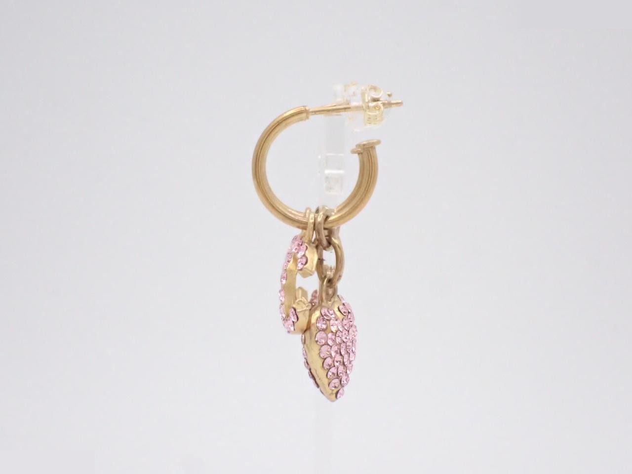 hoop earrings, 02P, pink stone, Coco Mark, heart. — view 3