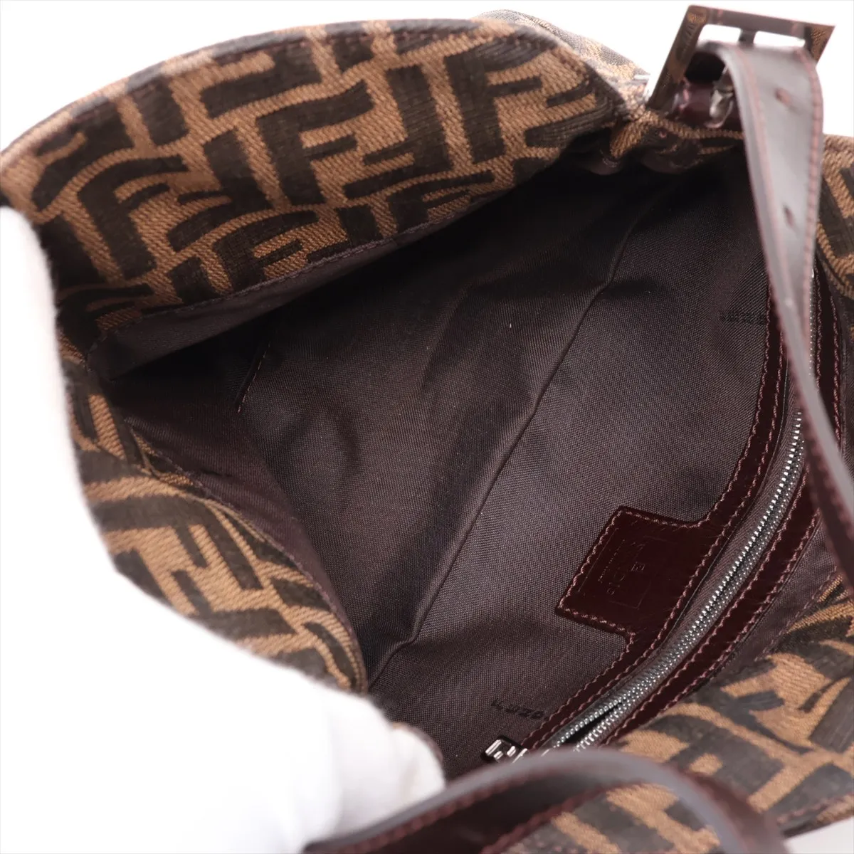 Zucca Canvas x Leather Shoulder Bag, Brown, 26725 — view 7