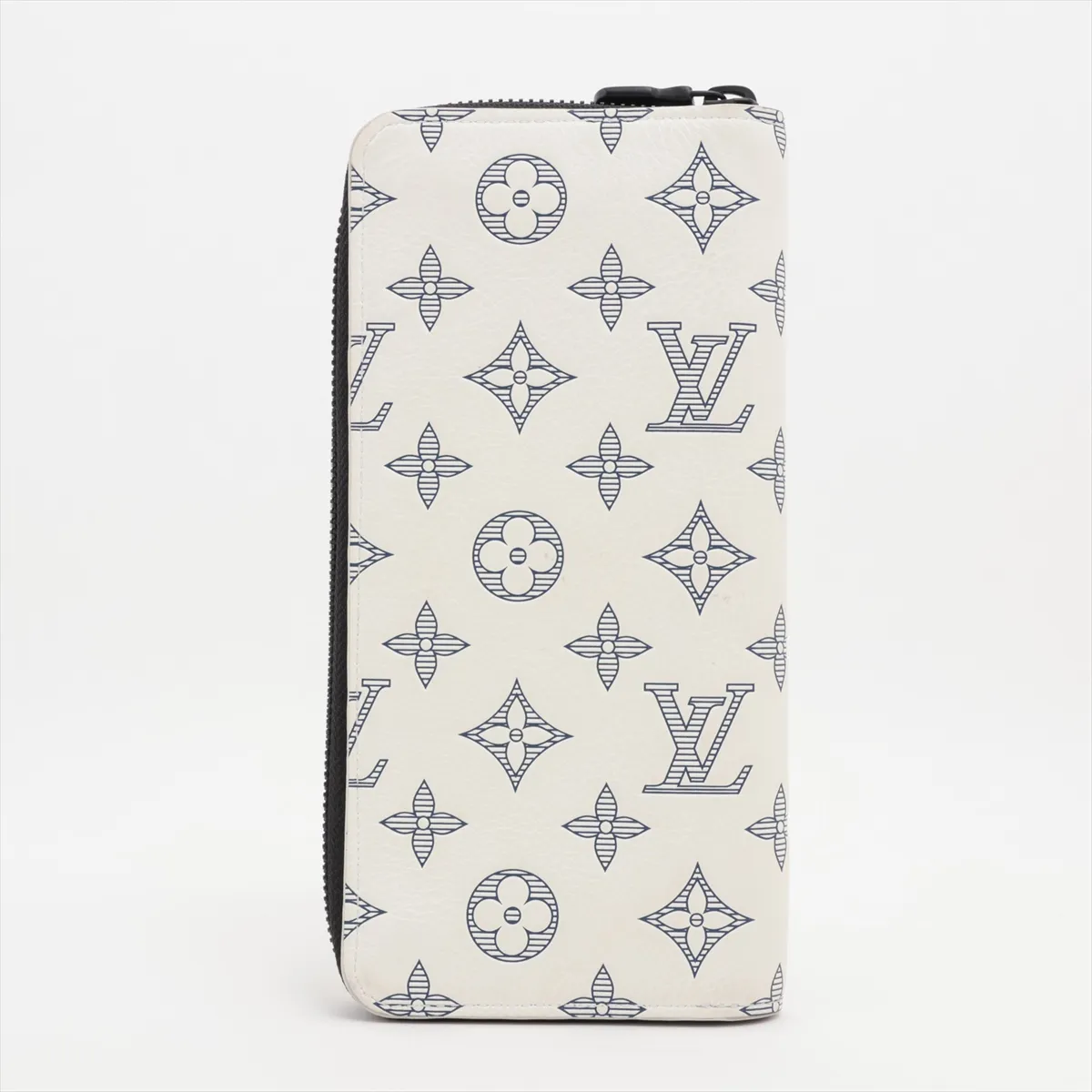 Monogram Shadow Zippy Wallet Vertical M83381 White x Navy Round Zip Wallet (RFID detected) — view 2