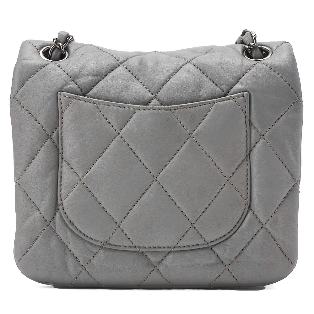 Lambskin Mini Matelassé Chain Shoulder Bag, Gray, Silver Hardware, Series 15 — view 2