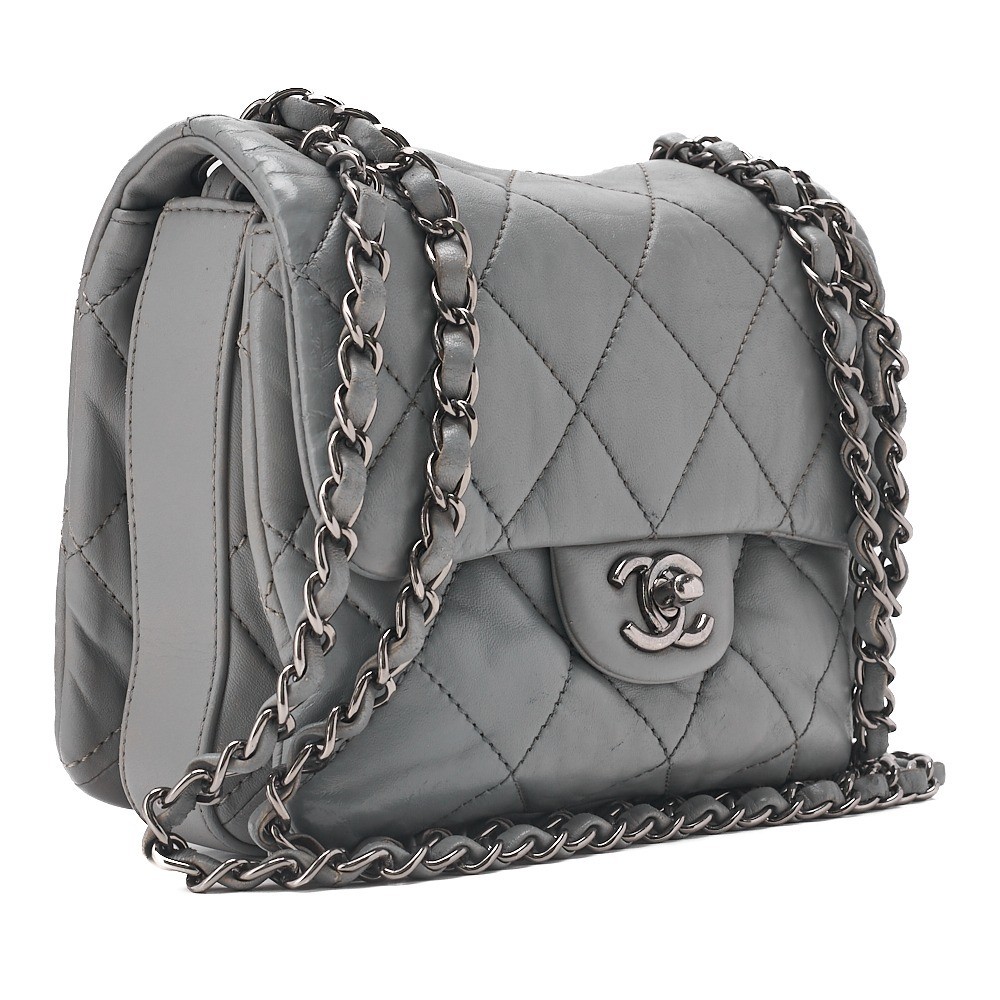 Lambskin Mini Matelassé Chain Shoulder Bag, Gray, Silver Hardware, Series 15 — view 3