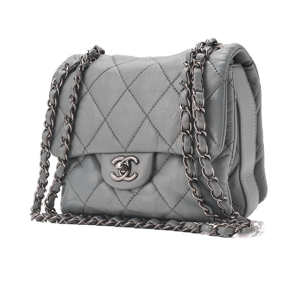 Lambskin Mini Matelassé Chain Shoulder Bag, Gray, Silver Hardware, Series 15 — view 4