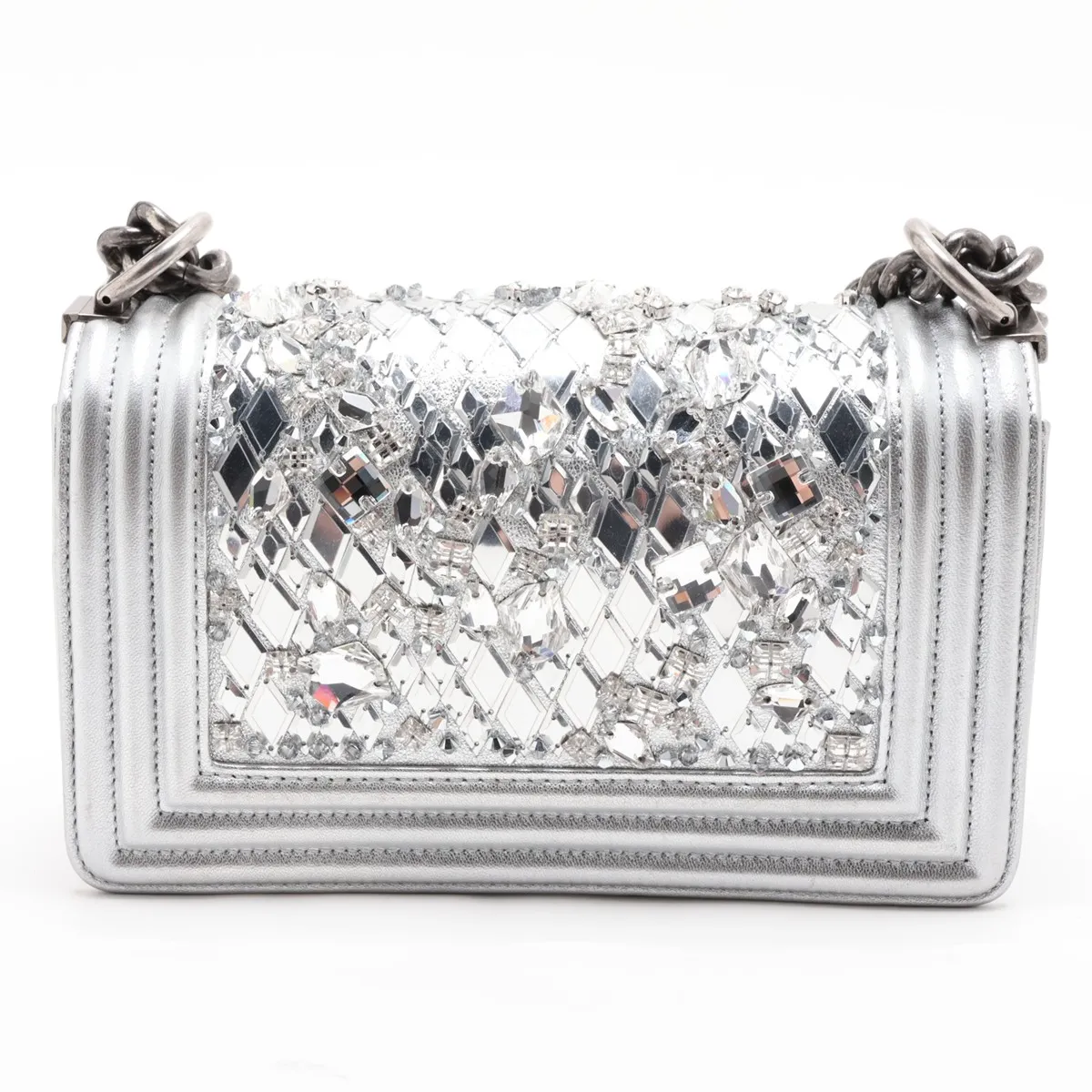 Boy Chanel 20 Small Bijou x Lambskin Chain Shoulder Bag, Silver with Gunmetal Hardware, 24284941, Serial Number 24, A67085 — view 2
