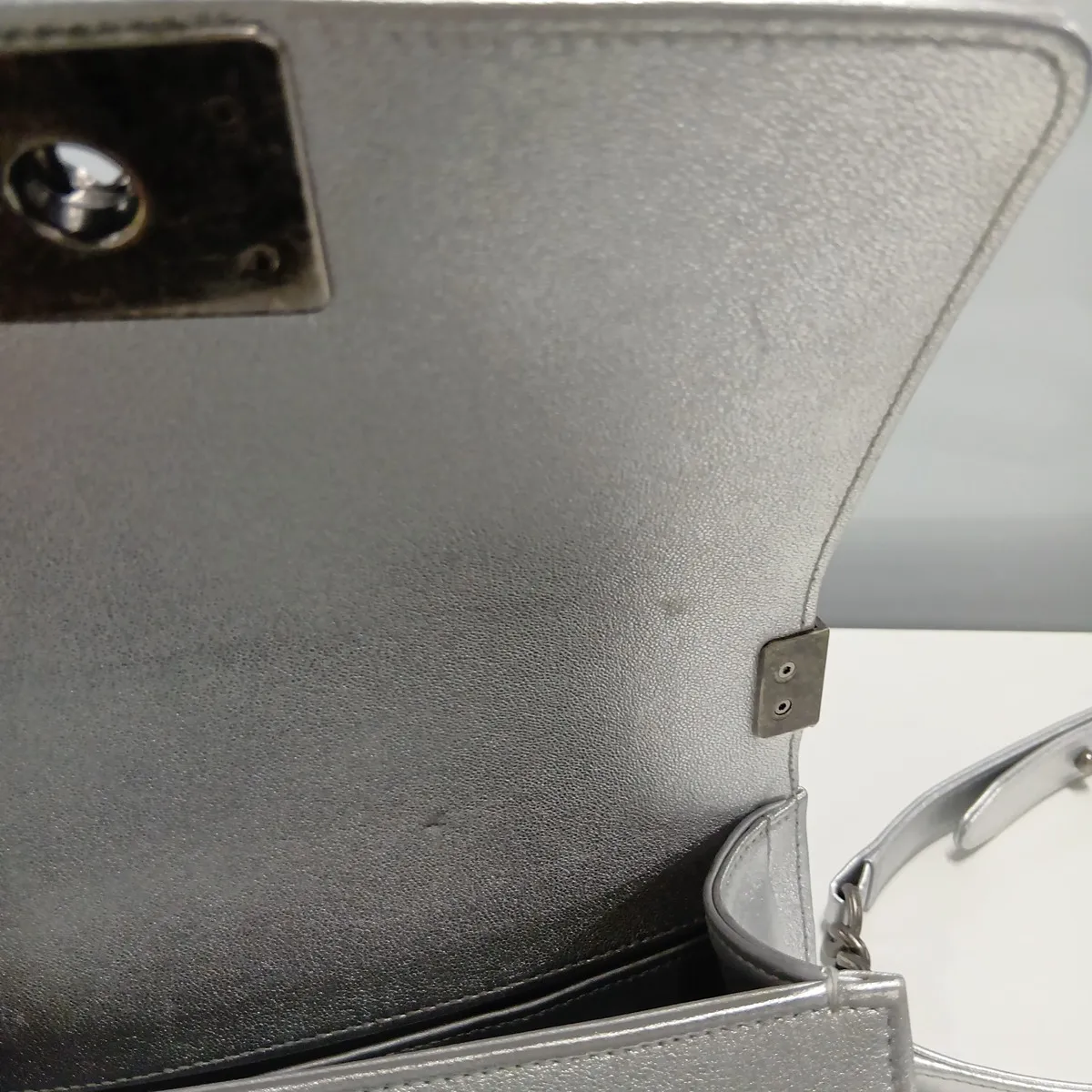 Boy Chanel 20 Small Bijou x Lambskin Chain Shoulder Bag, Silver with Gunmetal Hardware, 24284941, Serial Number 24, A67085 — view 12