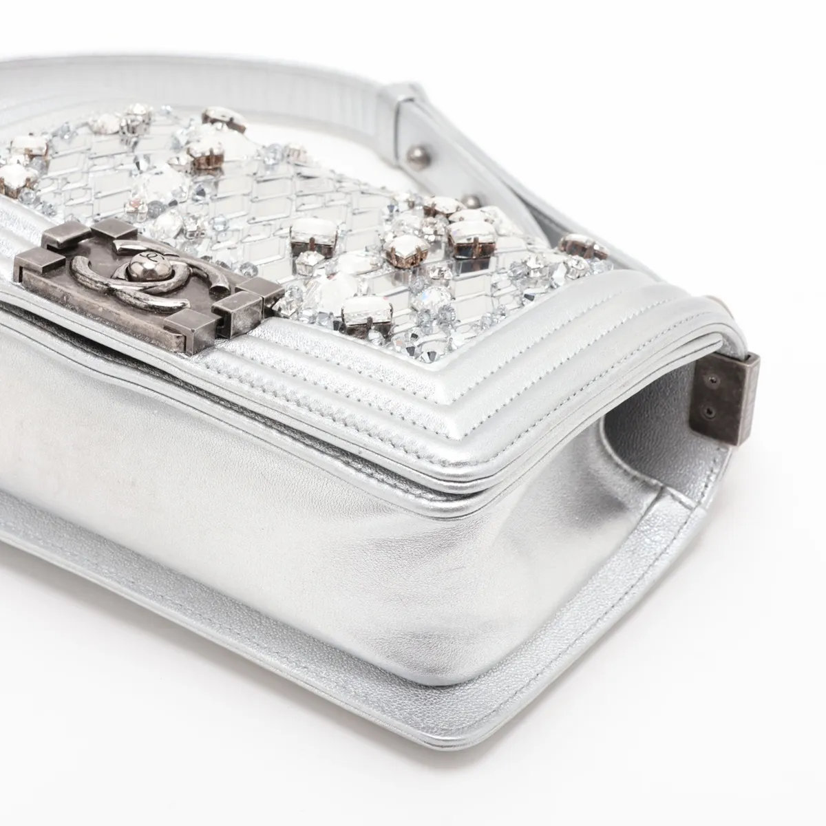Boy Chanel 20 Small Bijou x Lambskin Chain Shoulder Bag, Silver with Gunmetal Hardware, 24284941, Serial Number 24, A67085 — view 3