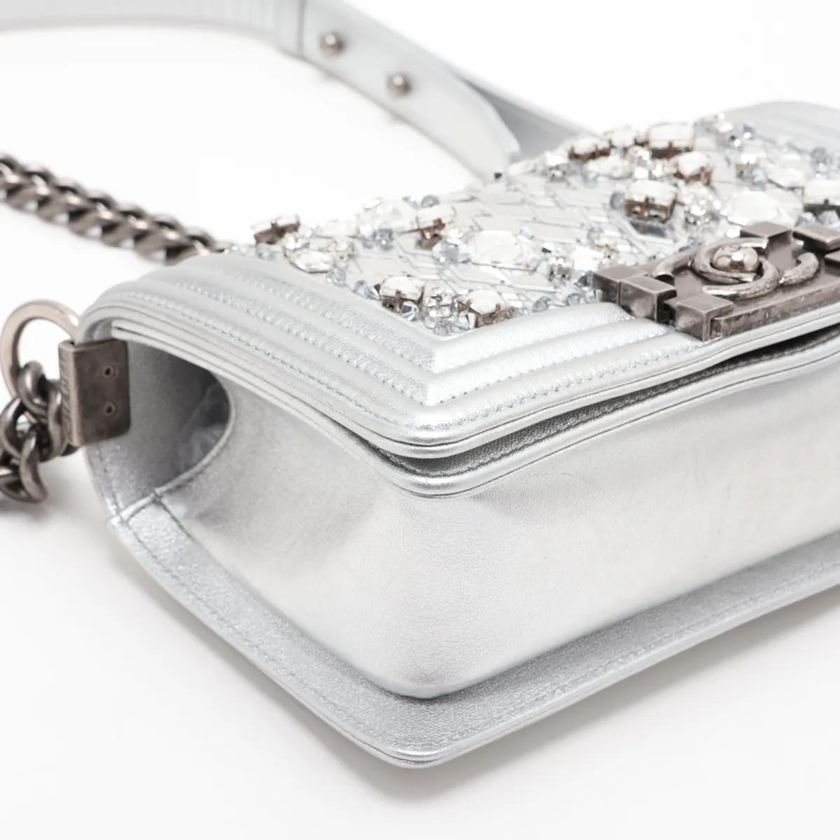 Boy Chanel 20 Small Bijou x Lambskin Chain Shoulder Bag, Silver with Gunmetal Hardware, 24284941, Serial Number 24, A67085 — view 4