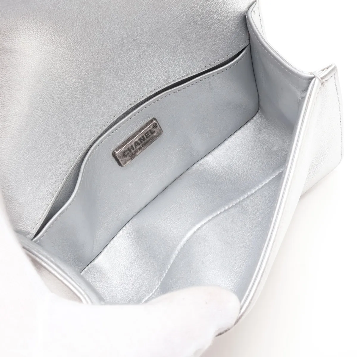 Boy Chanel 20 Small Bijou x Lambskin Chain Shoulder Bag, Silver with Gunmetal Hardware, 24284941, Serial Number 24, A67085 — view 6