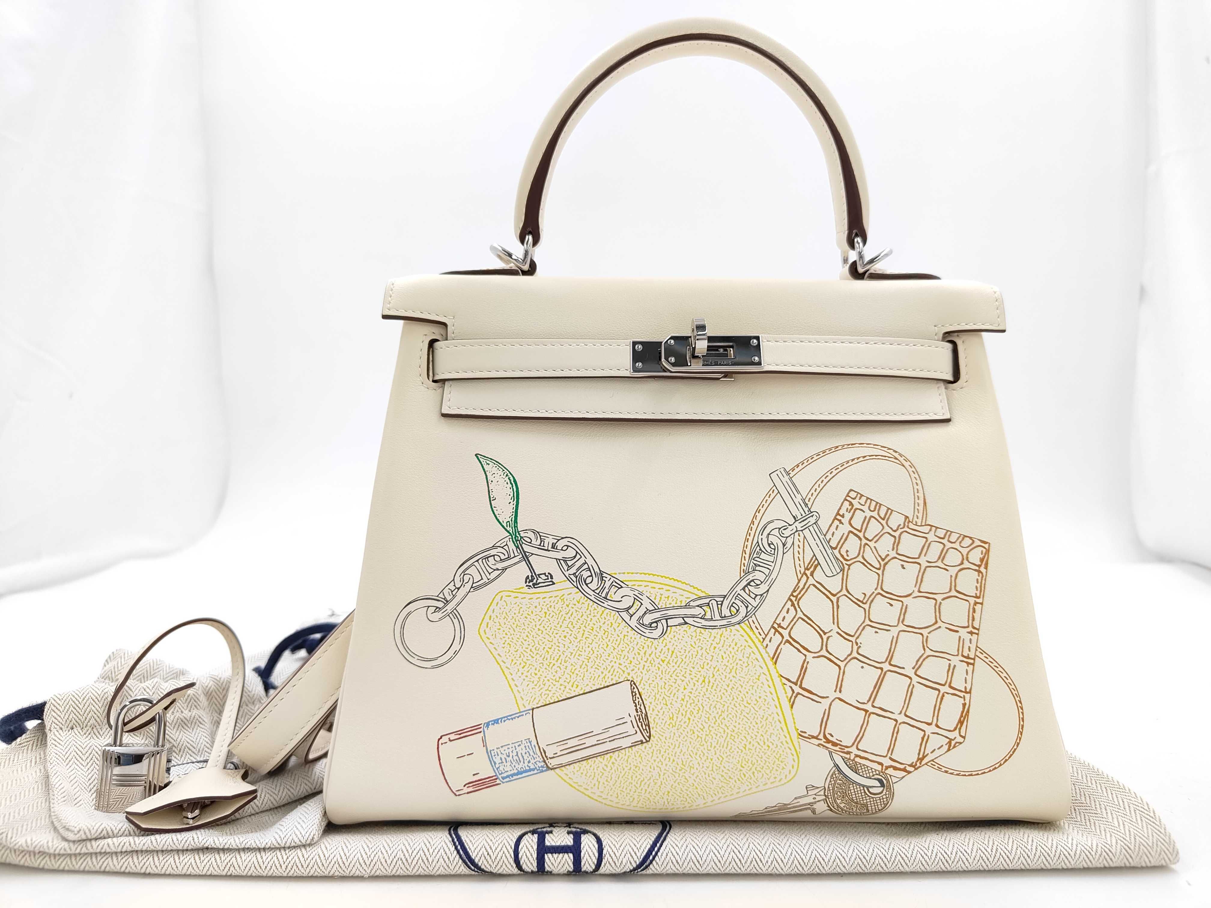 Kelly In & Out 25 Swift Nata Silver Hardware Z Stamp Handbag