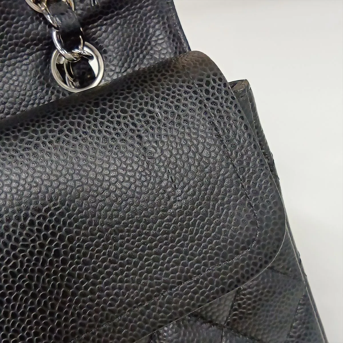 [Individually packaged] Chanel Matelassé 25 Caviar Skin Double Flap Double Chain Bag, Black with Silver Hardware, 12304340, Serial Number 12, A01112 — view 14