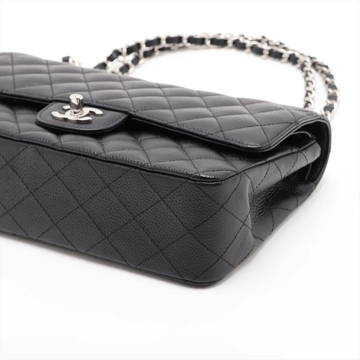 [Individually packaged] Chanel Matelassé 25 Caviar Skin Double Flap Double Chain Bag, Black with Silver Hardware, 12304340, Serial Number 12, A01112 — view 3