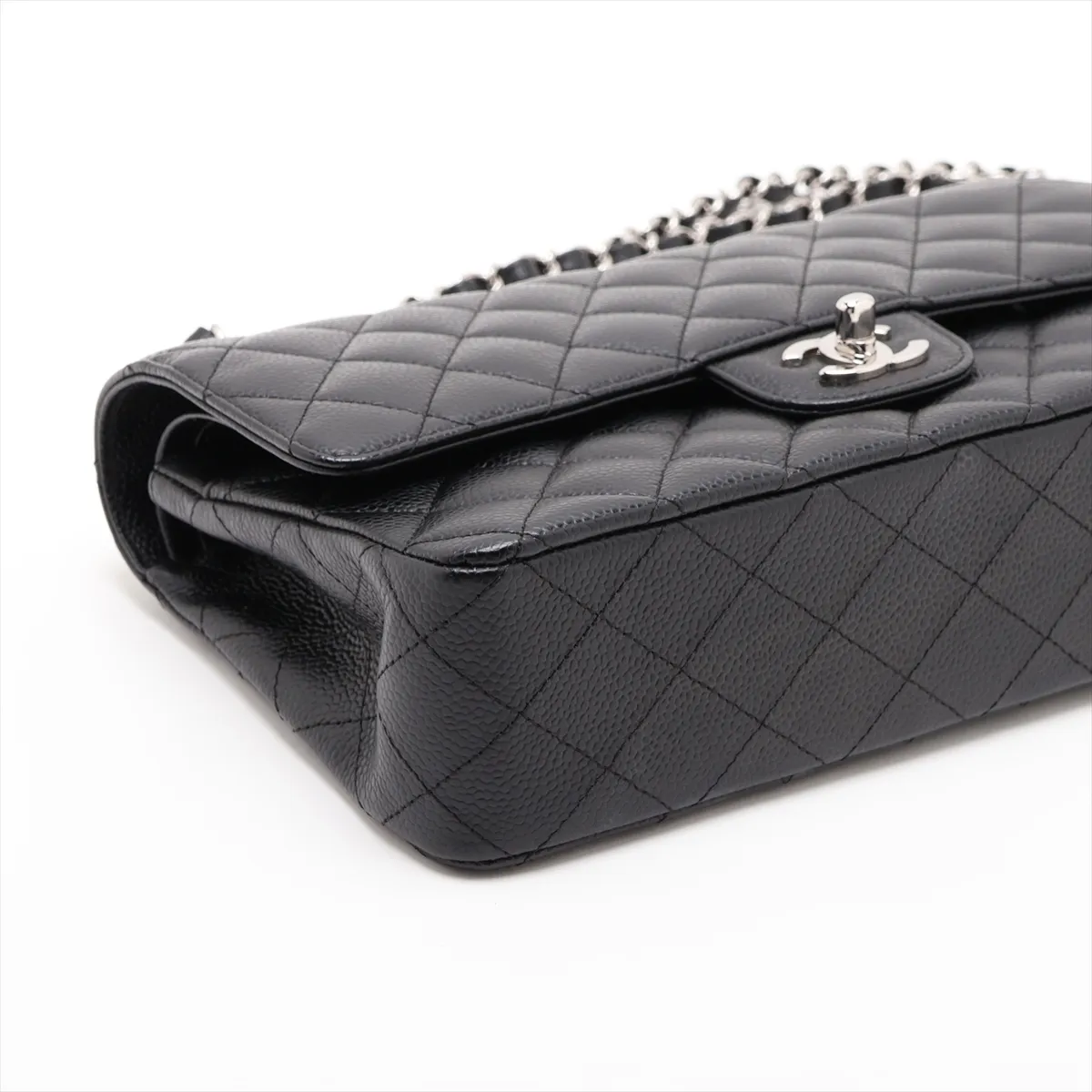[Individually packaged] Chanel Matelassé 25 Caviar Skin Double Flap Double Chain Bag, Black with Silver Hardware, 12304340, Serial Number 12, A01112 — view 4