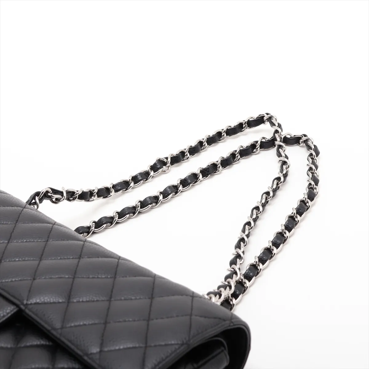 [Individually packaged] Chanel Matelassé 25 Caviar Skin Double Flap Double Chain Bag, Black with Silver Hardware, 12304340, Serial Number 12, A01112 — view 5