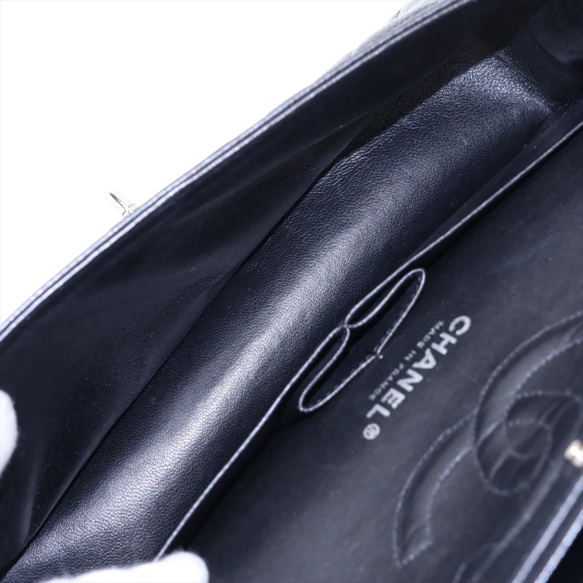[Individually packaged] Chanel Matelassé 25 Caviar Skin Double Flap Double Chain Bag, Black with Silver Hardware, 12304340, Serial Number 12, A01112 — view 6