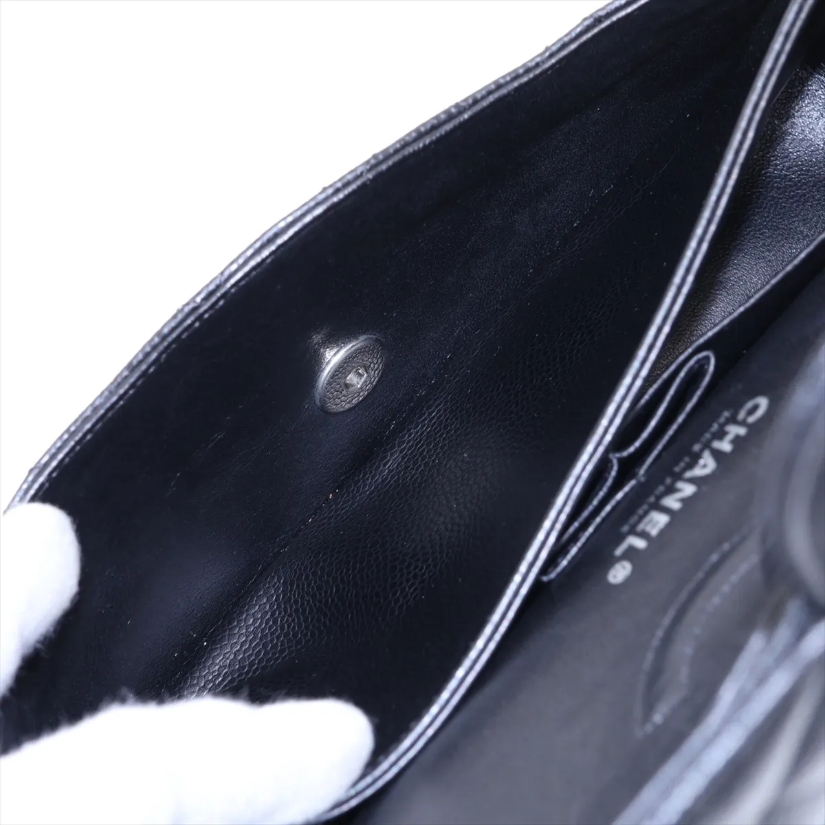 [Individually packaged] Chanel Matelassé 25 Caviar Skin Double Flap Double Chain Bag, Black with Silver Hardware, 12304340, Serial Number 12, A01112 — view 7