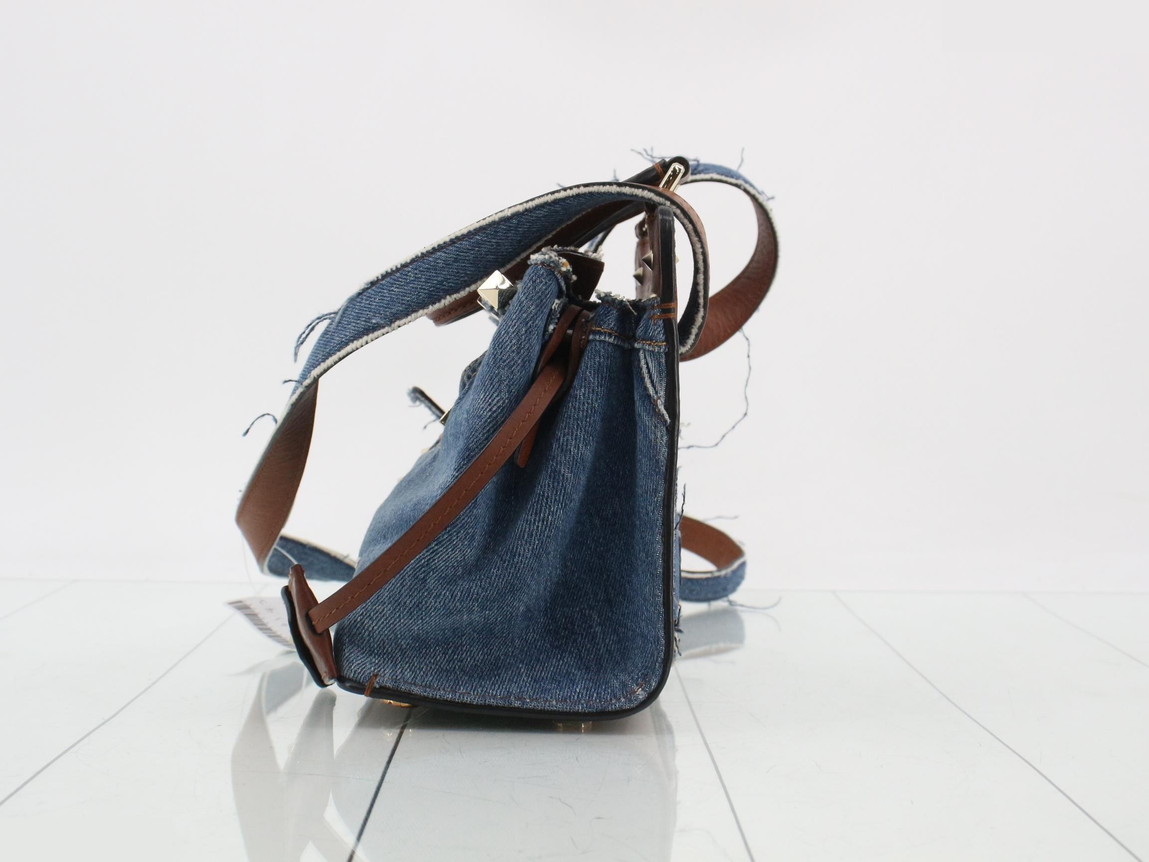 Denim/Leather Studded 2-Way Shoulder/Handbag — view 3