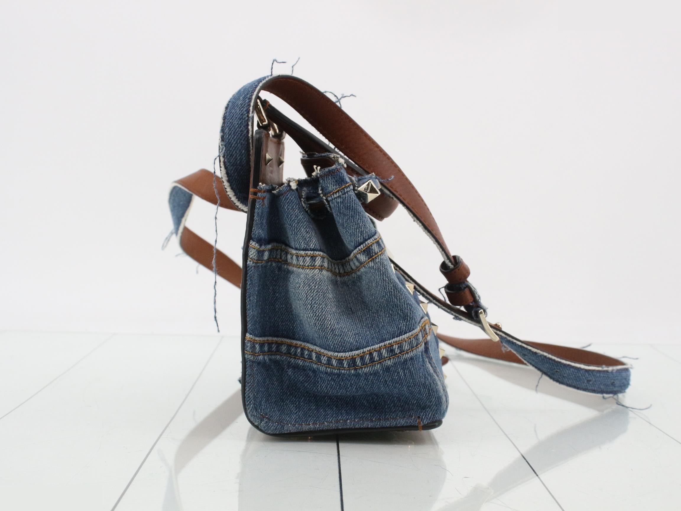 Denim/Leather Studded 2-Way Shoulder/Handbag — view 4