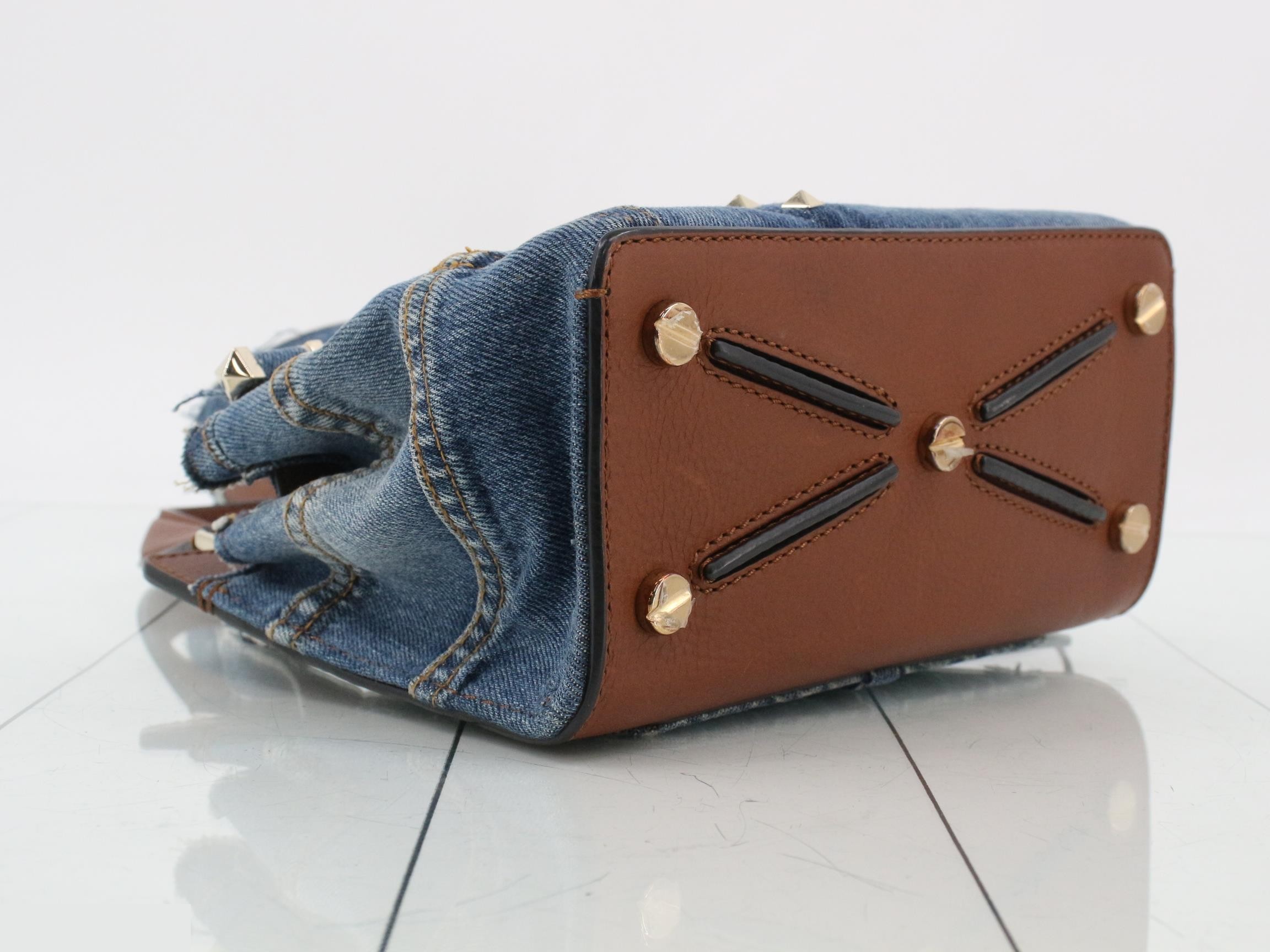 Denim/Leather Studded 2-Way Shoulder/Handbag — view 5
