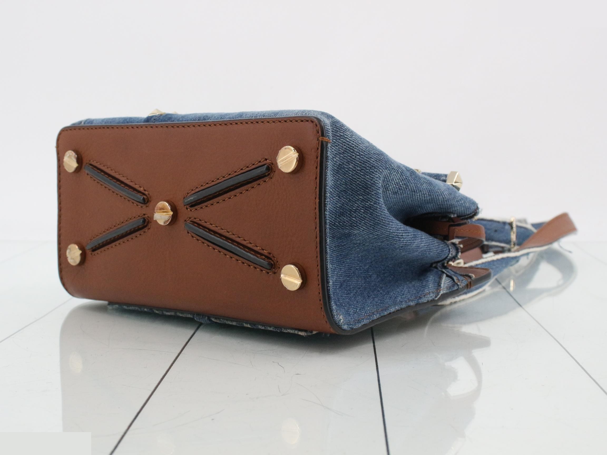 Denim/Leather Studded 2-Way Shoulder/Handbag — view 6