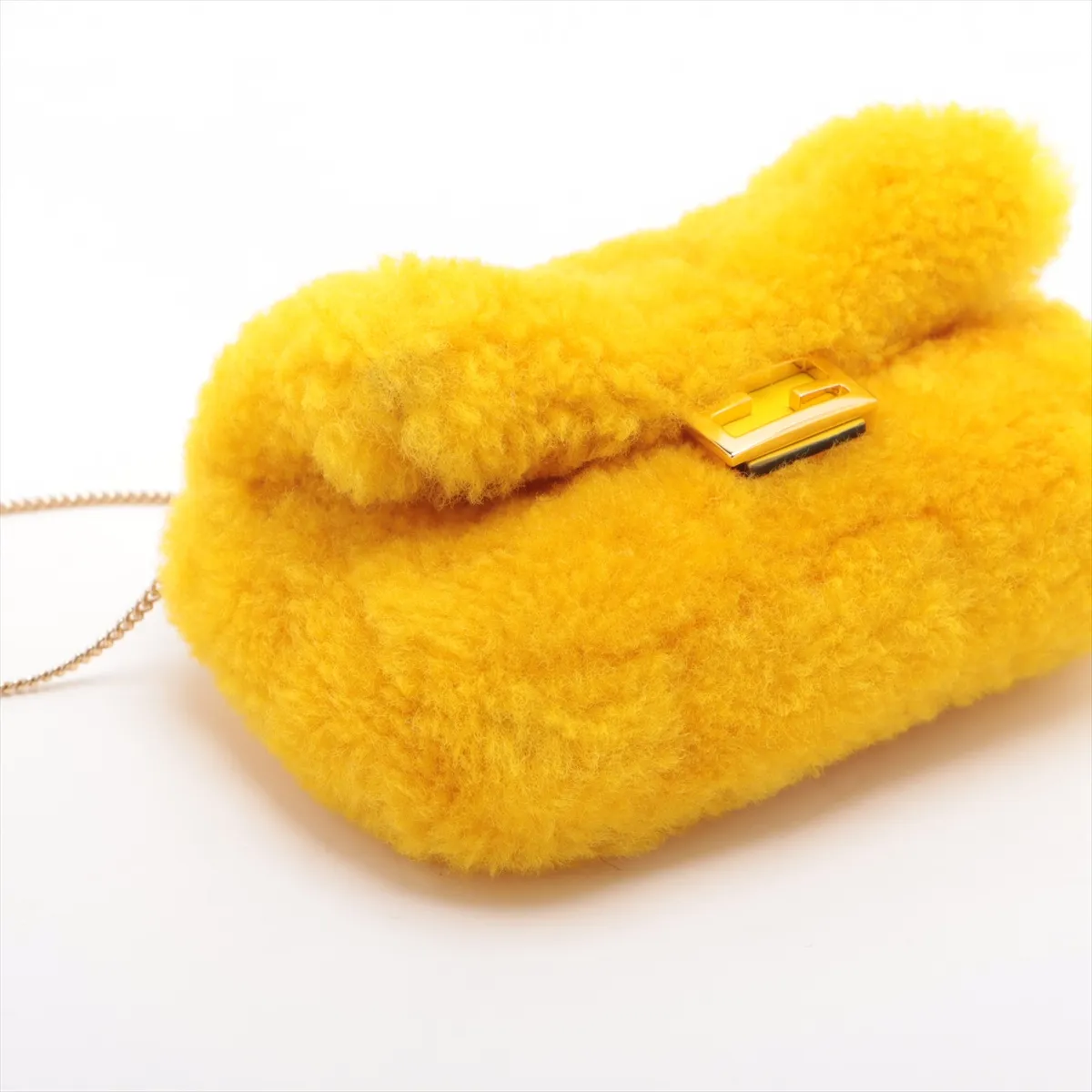 Nano Bucket Fur Chain Shoulder Bag, Yellow, 7AR844 — view 4