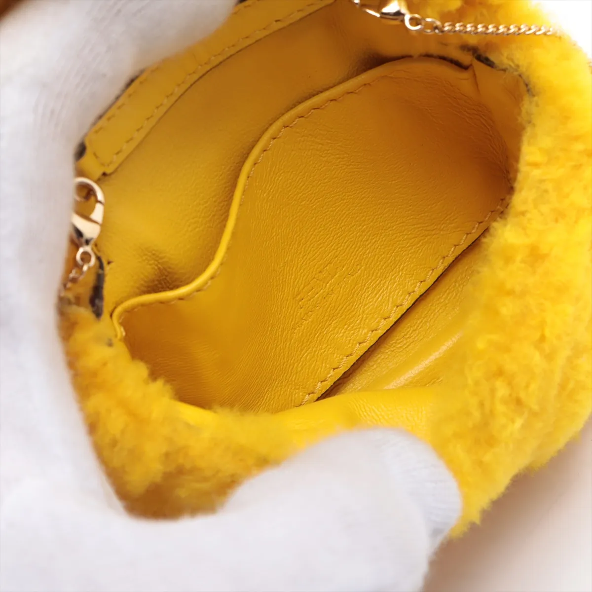 Nano Bucket Fur Chain Shoulder Bag, Yellow, 7AR844 — view 6