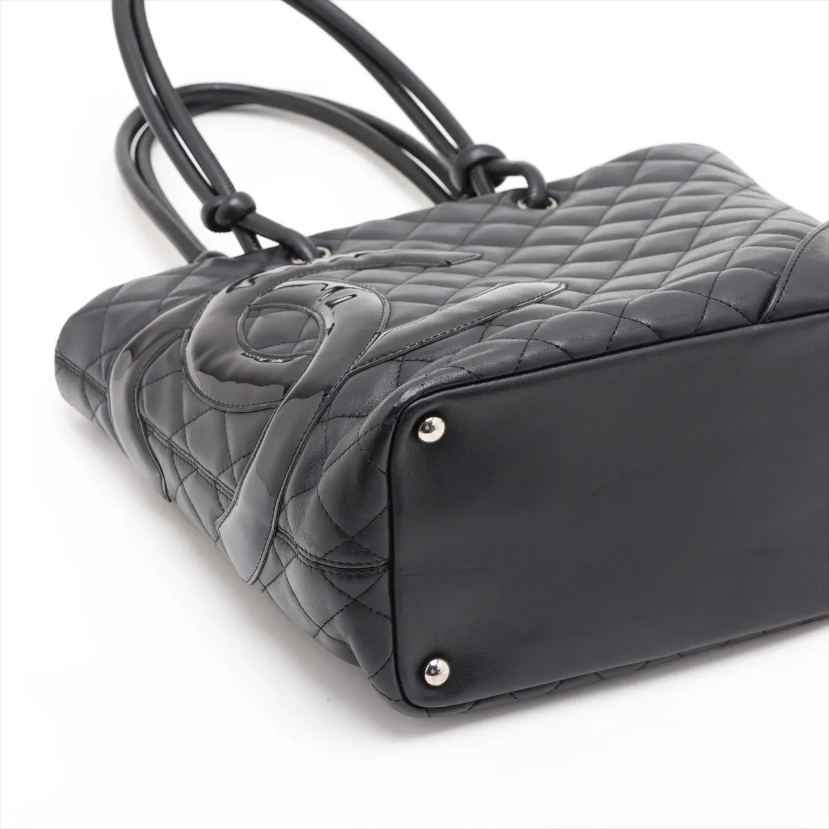 Cambon Line Lambskin x Patent Leather Tote Bag, Black, Silver Hardware, 10135321 (Serial Number in the 10s) — view 4