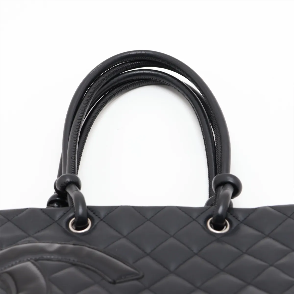 Cambon Line Lambskin x Patent Leather Tote Bag, Black, Silver Hardware, 10135321 (Serial Number in the 10s) — view 6