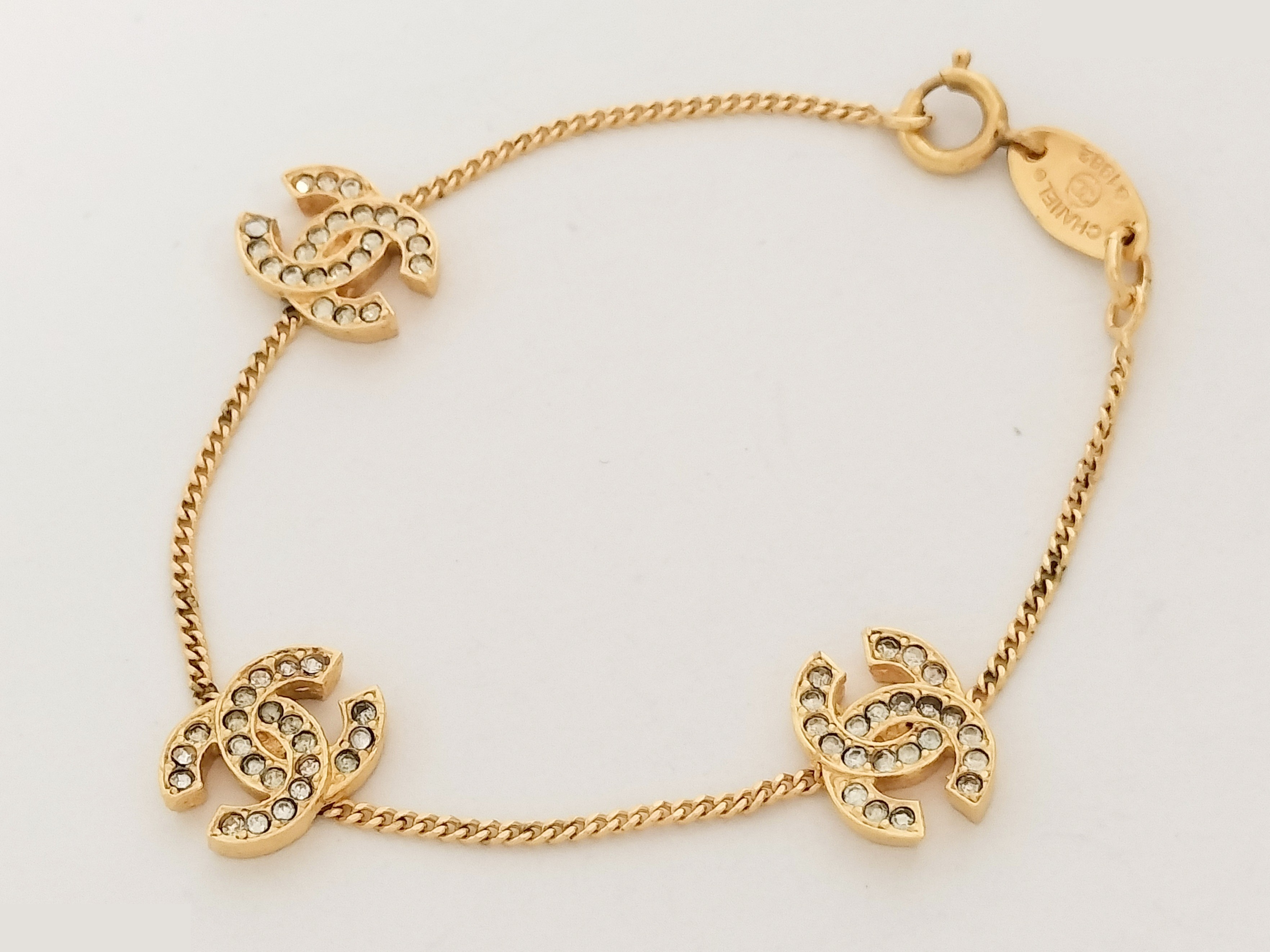 Coco Rhinestone Triple Strand Gold Bracelet, Wrist Circumference Approx. 16cm