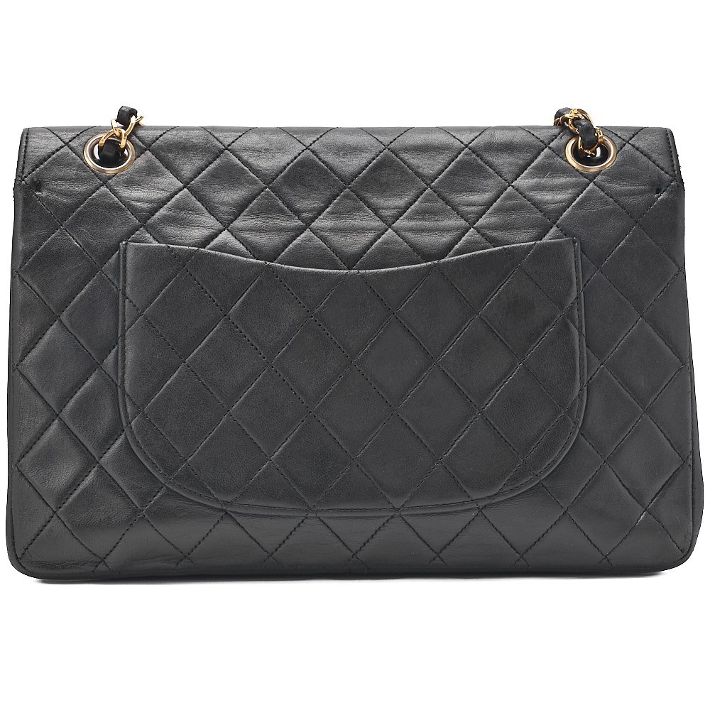 Lambskin Double Flap Straight Flap Chain Shoulder Bag, Black — view 2