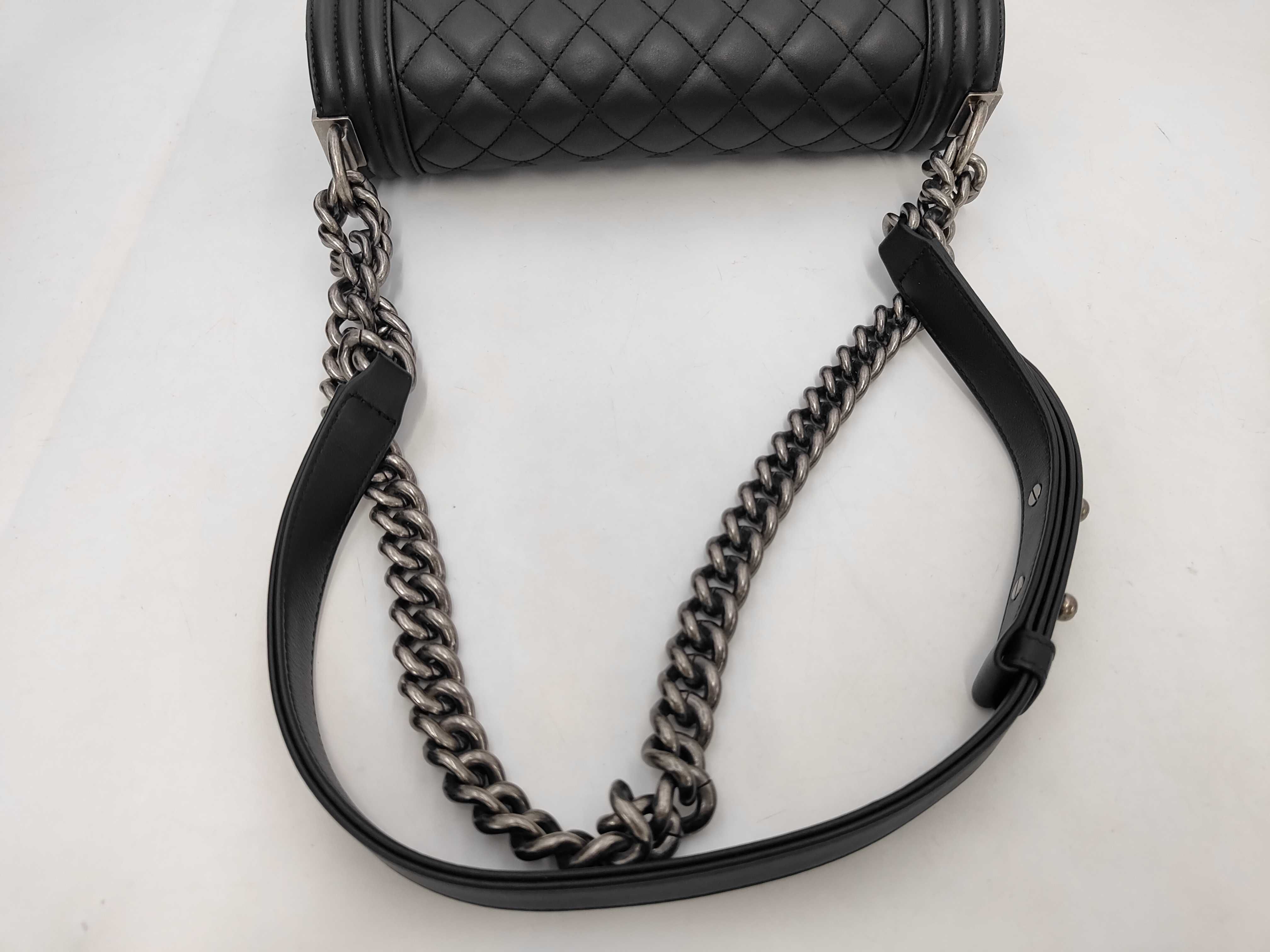 Boy Chanel Top Handle Chain Shoulder Bag, Lambskin, Black, Silver Hardware, Shoulder Bag — view 5