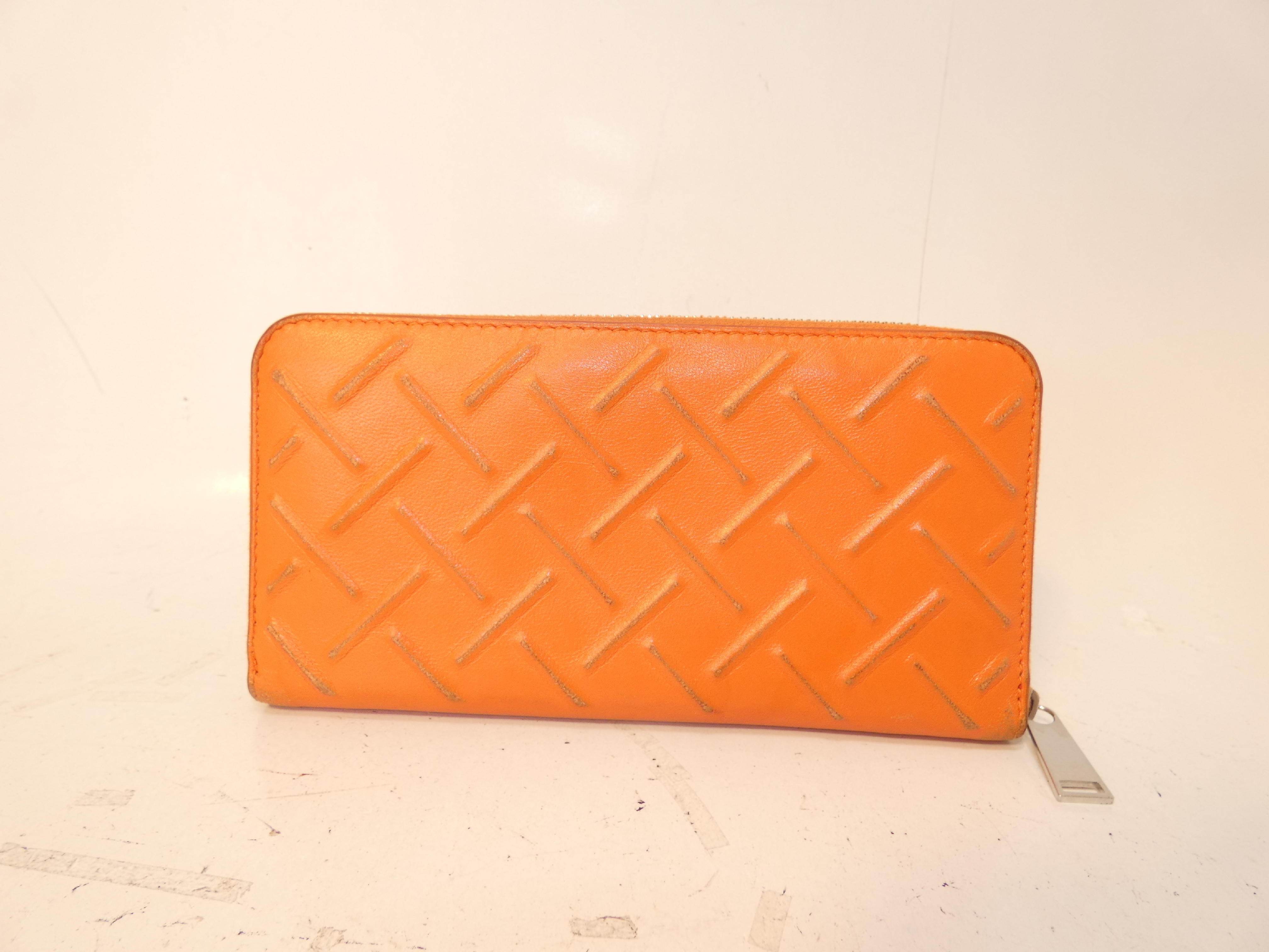 Leather Orange Round Zip Long Wallet — view 2