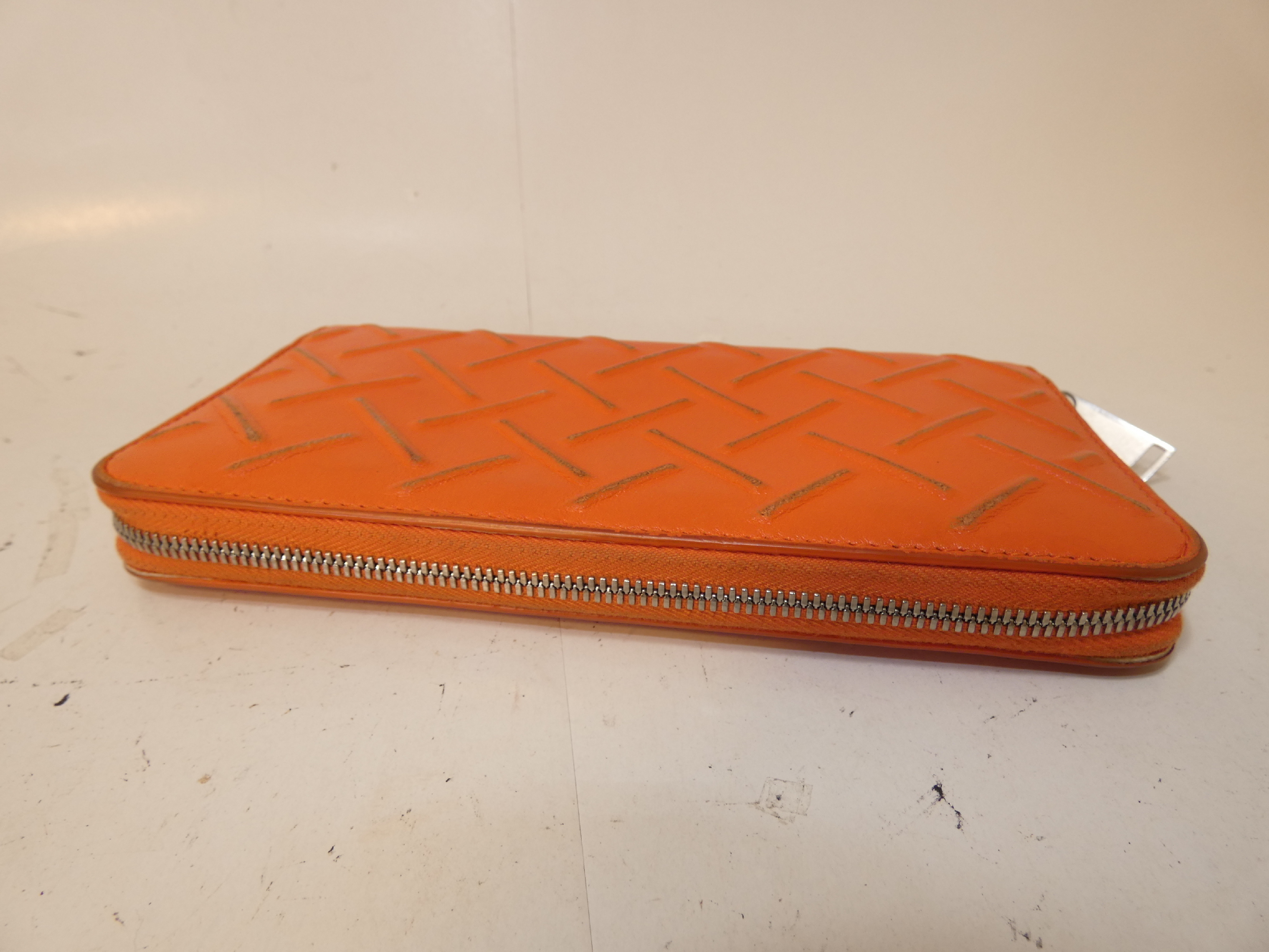 Leather Orange Round Zip Long Wallet — view 3