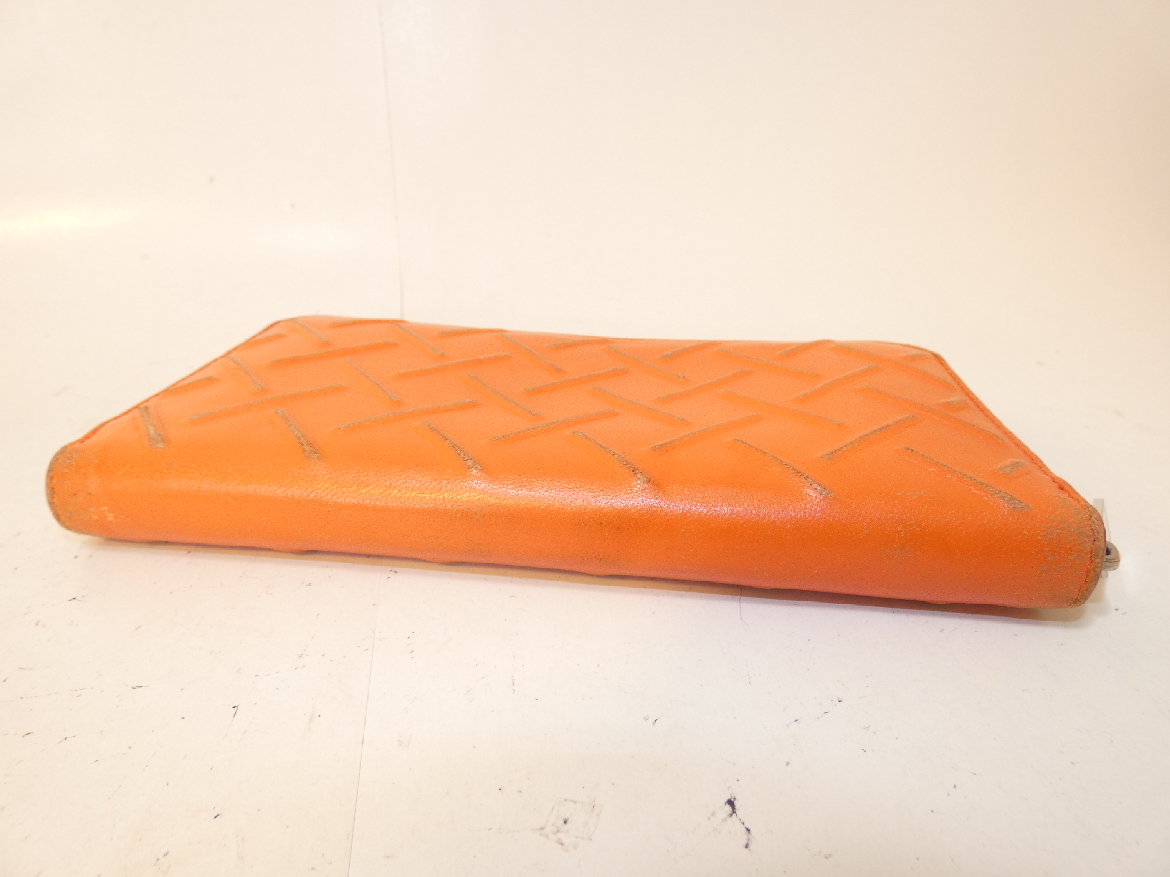 Leather Orange Round Zip Long Wallet — view 4