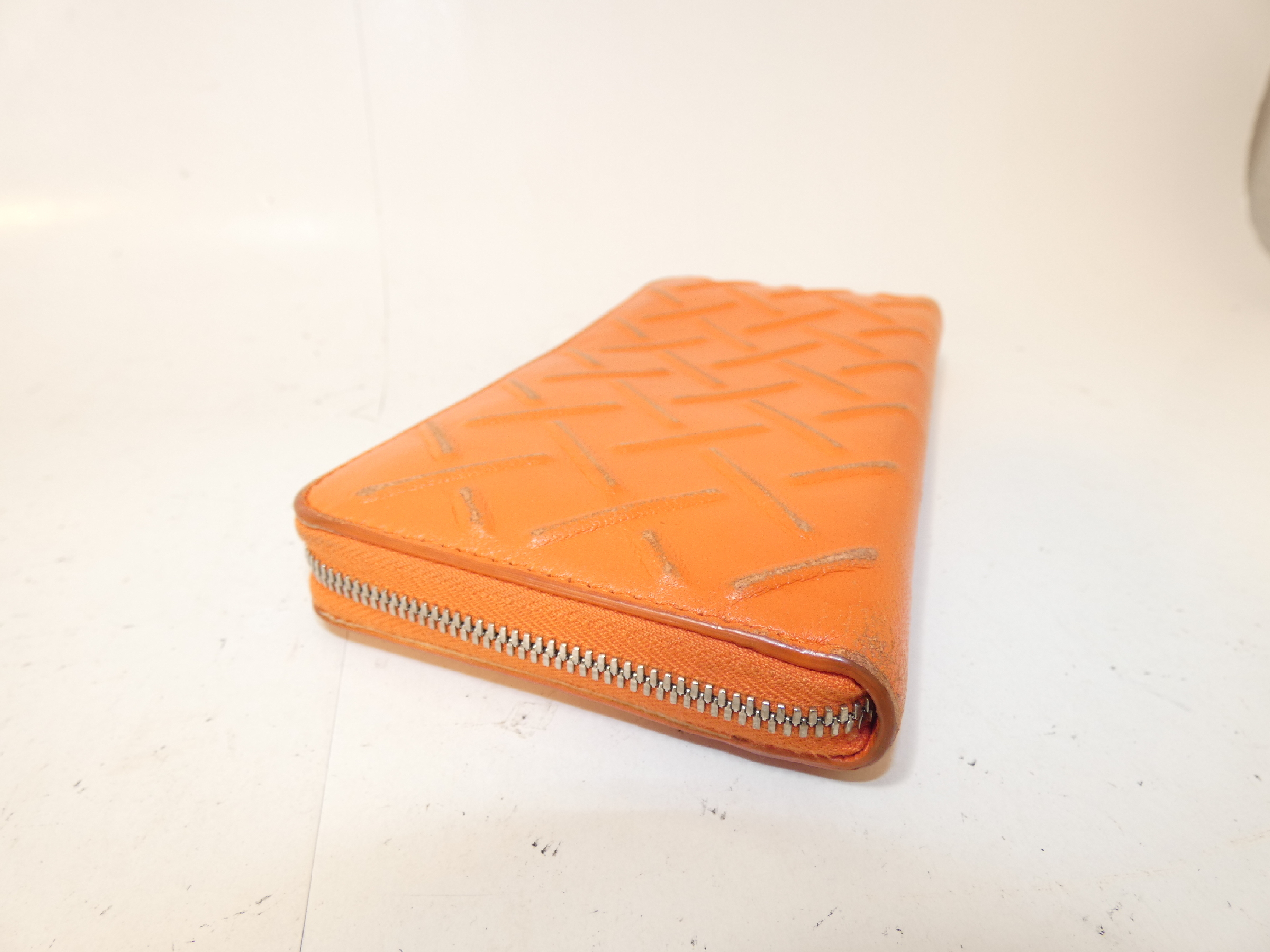 Leather Orange Round Zip Long Wallet — view 5