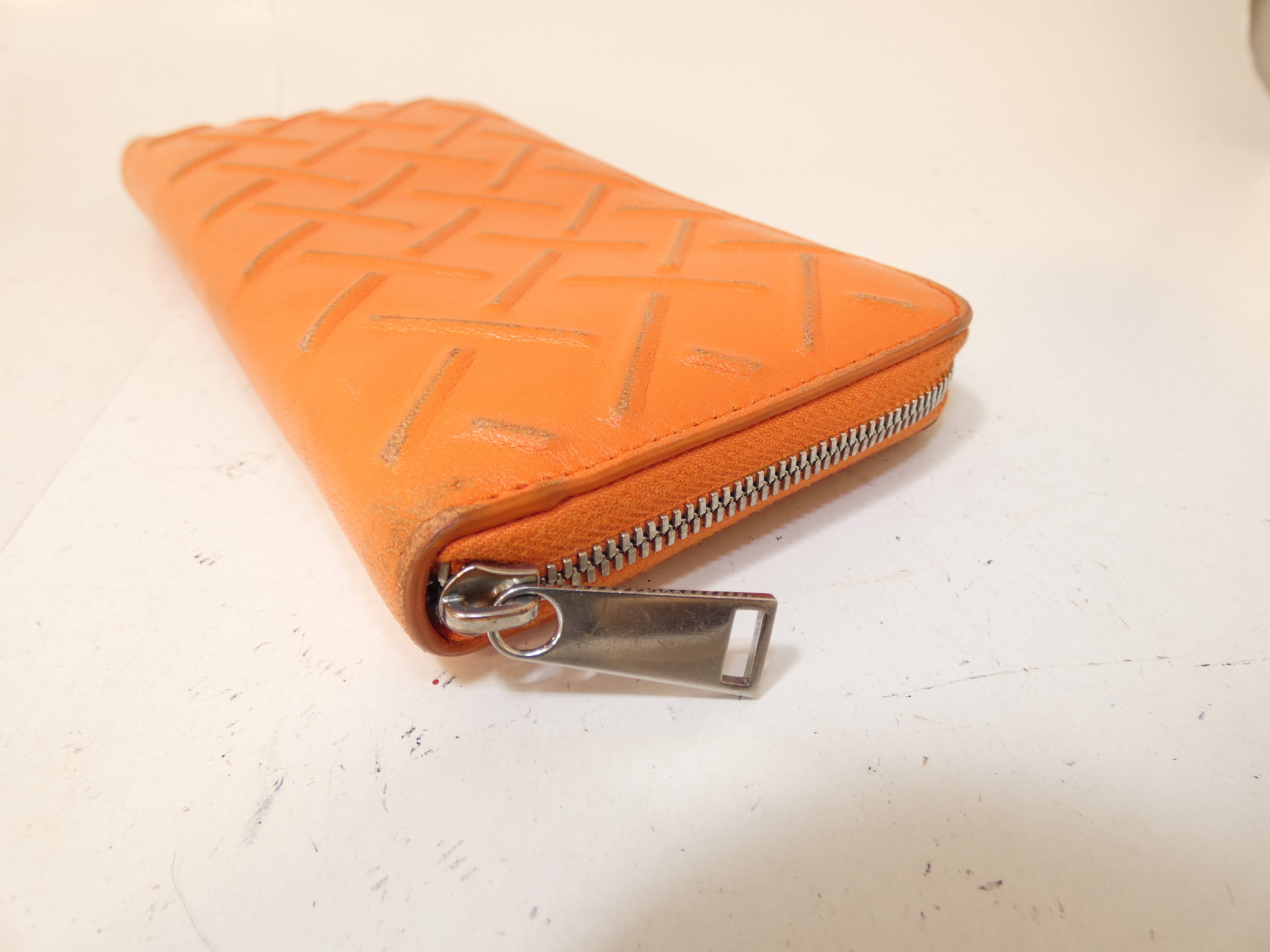 Leather Orange Round Zip Long Wallet — view 6