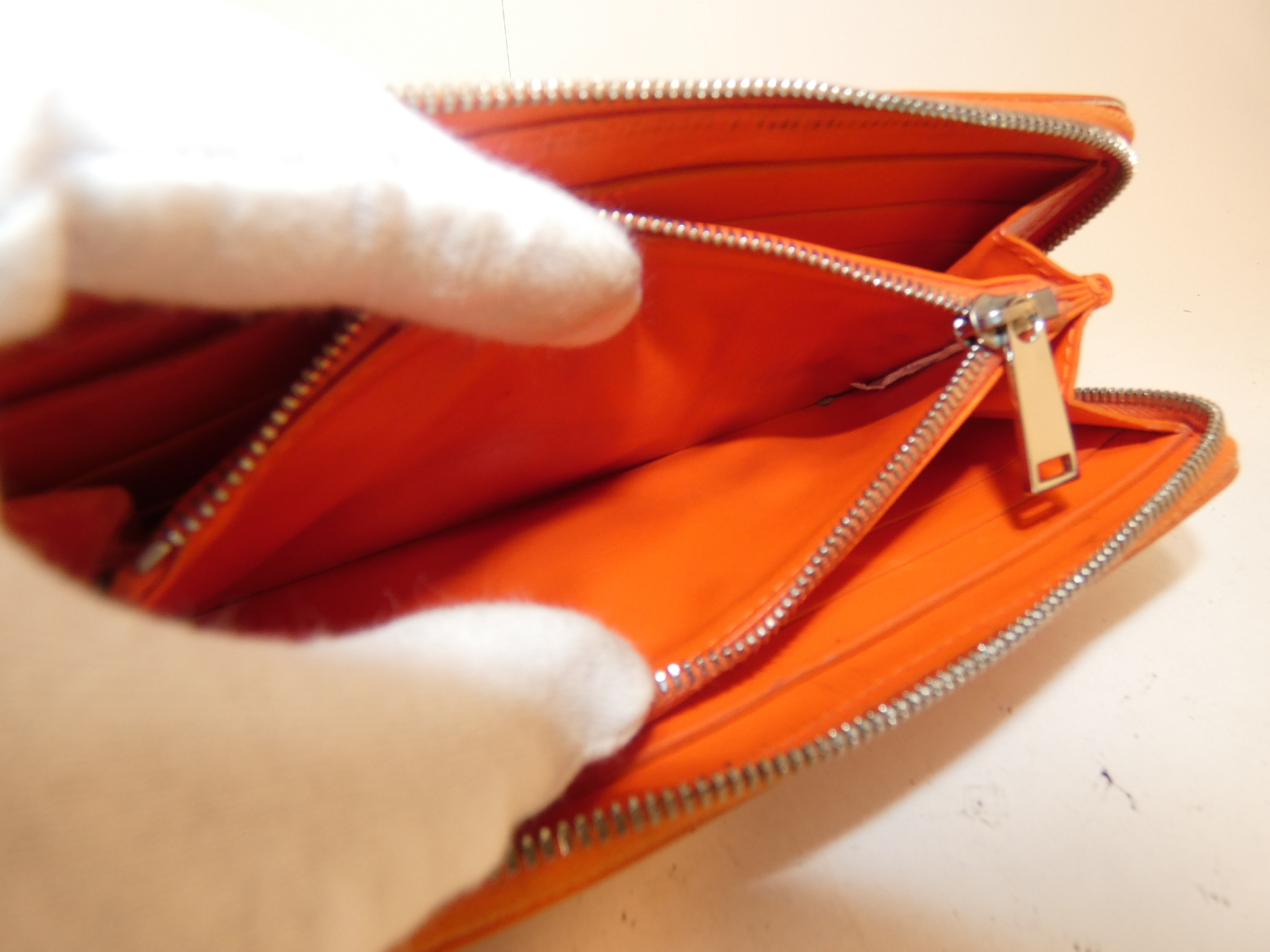 Leather Orange Round Zip Long Wallet — view 7