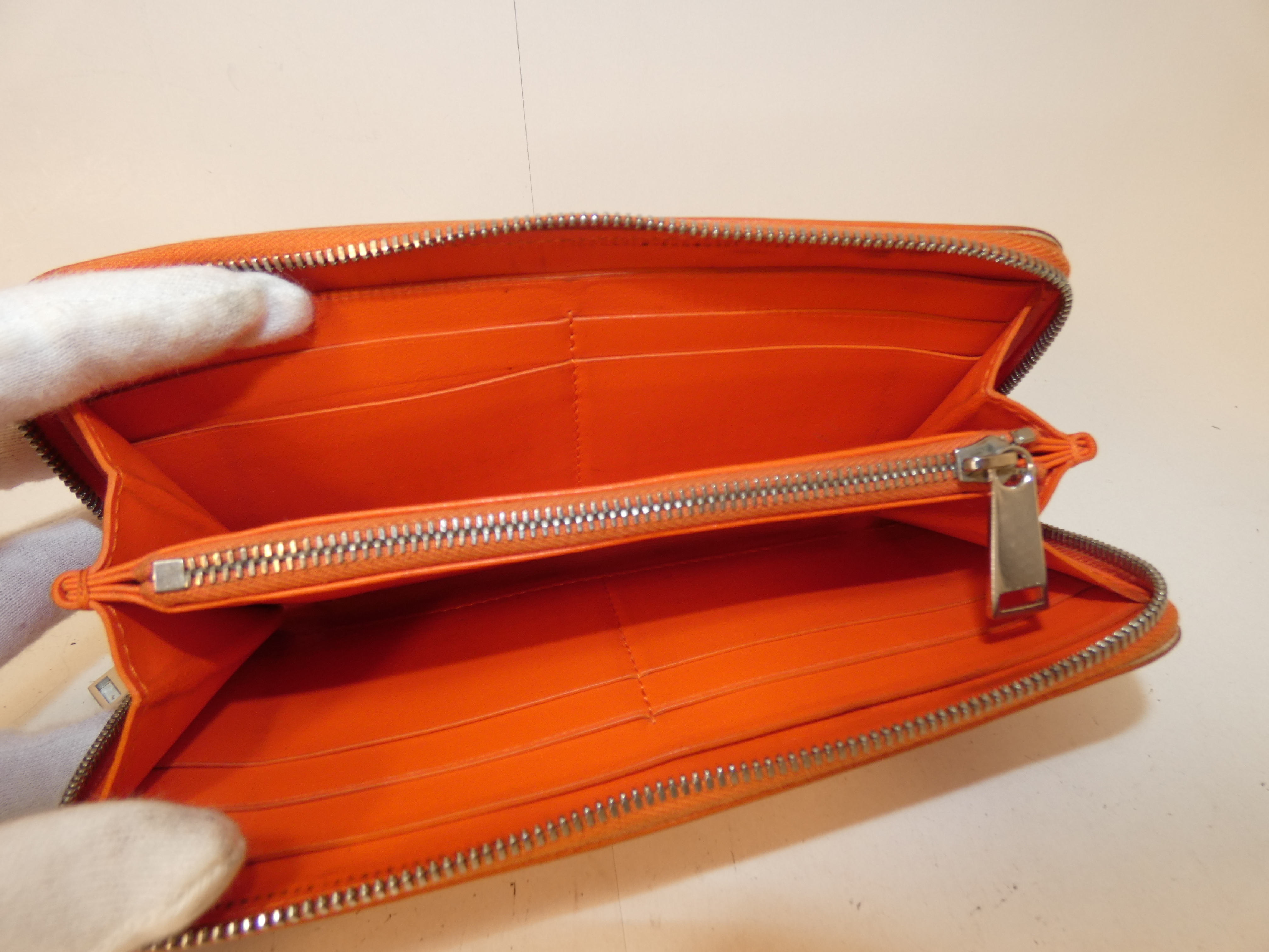 Leather Orange Round Zip Long Wallet — view 9