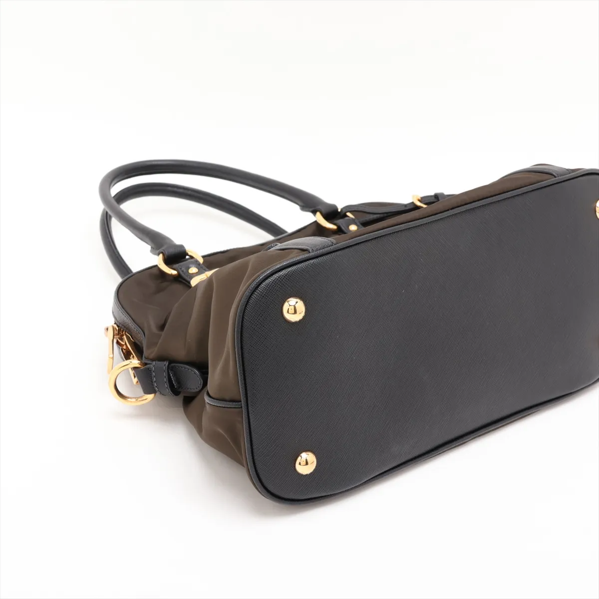Tessuto 1BB013 Nylon x Leather 2-Way Handbag Khaki x Black — view 4